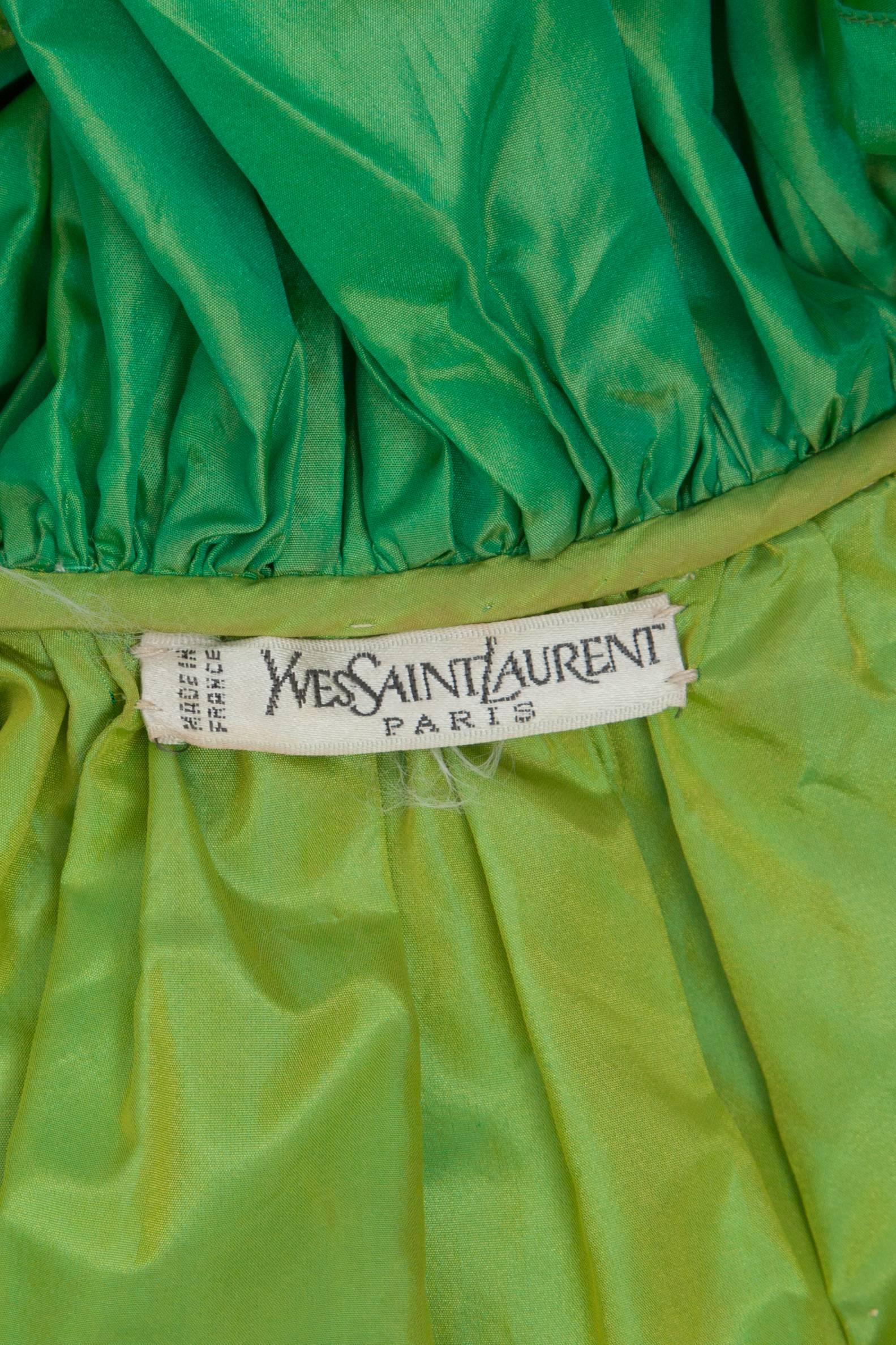 1970's Yves Saint Laurent Couture Green Gown For Sale 5