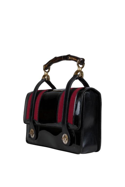 1960's Gucci Black Patent Leather and Bamboo Lunch Box Bag For Sale at  1stDibs
