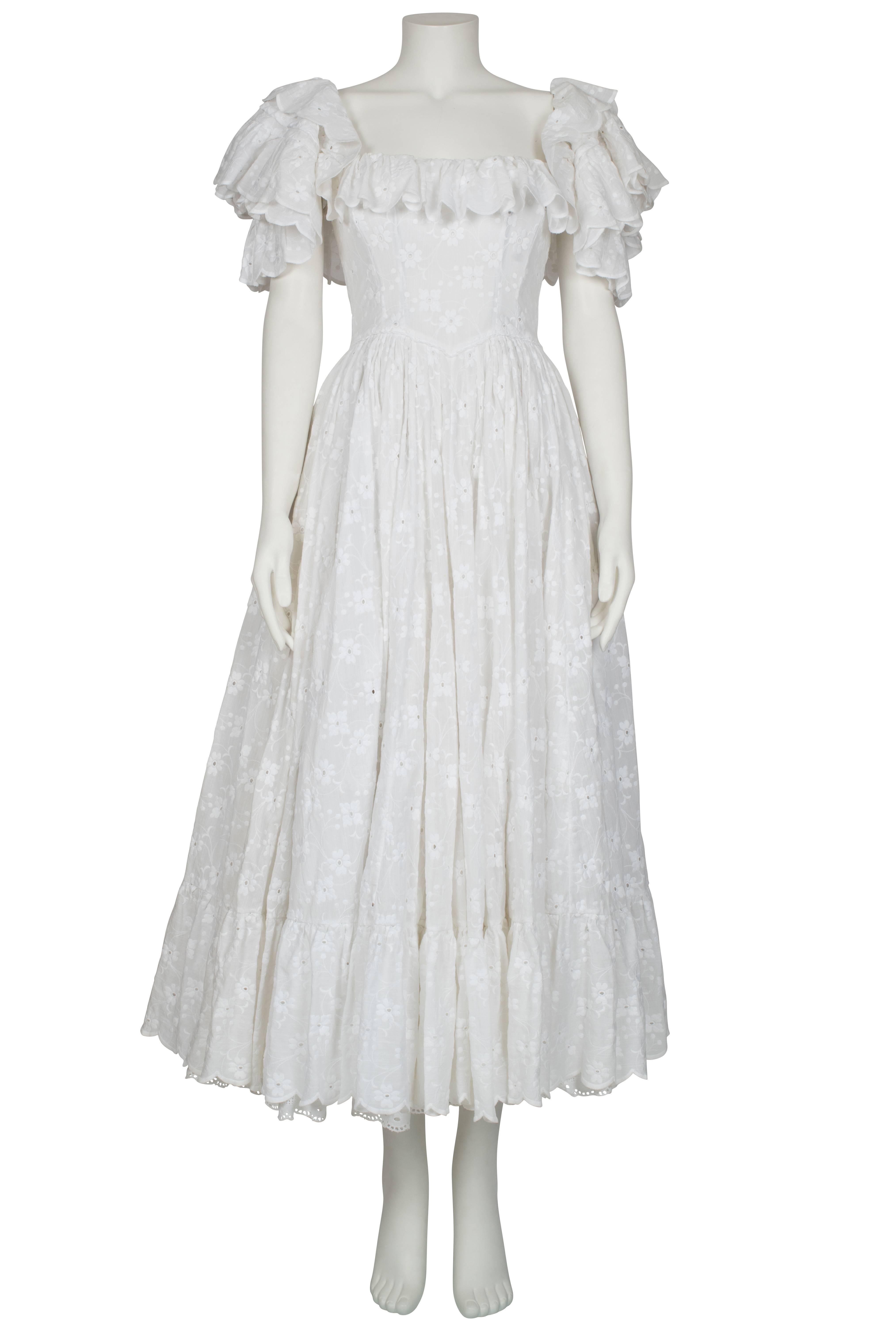 1976 Ossie Clark Broderie Anglaise Dress In Excellent Condition In London, GB