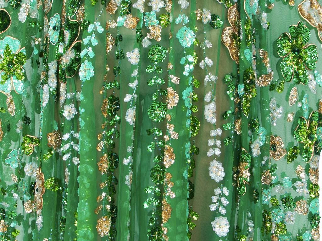 1970's Arabesque Jewelled Green Silk Chiffon Caftan 5