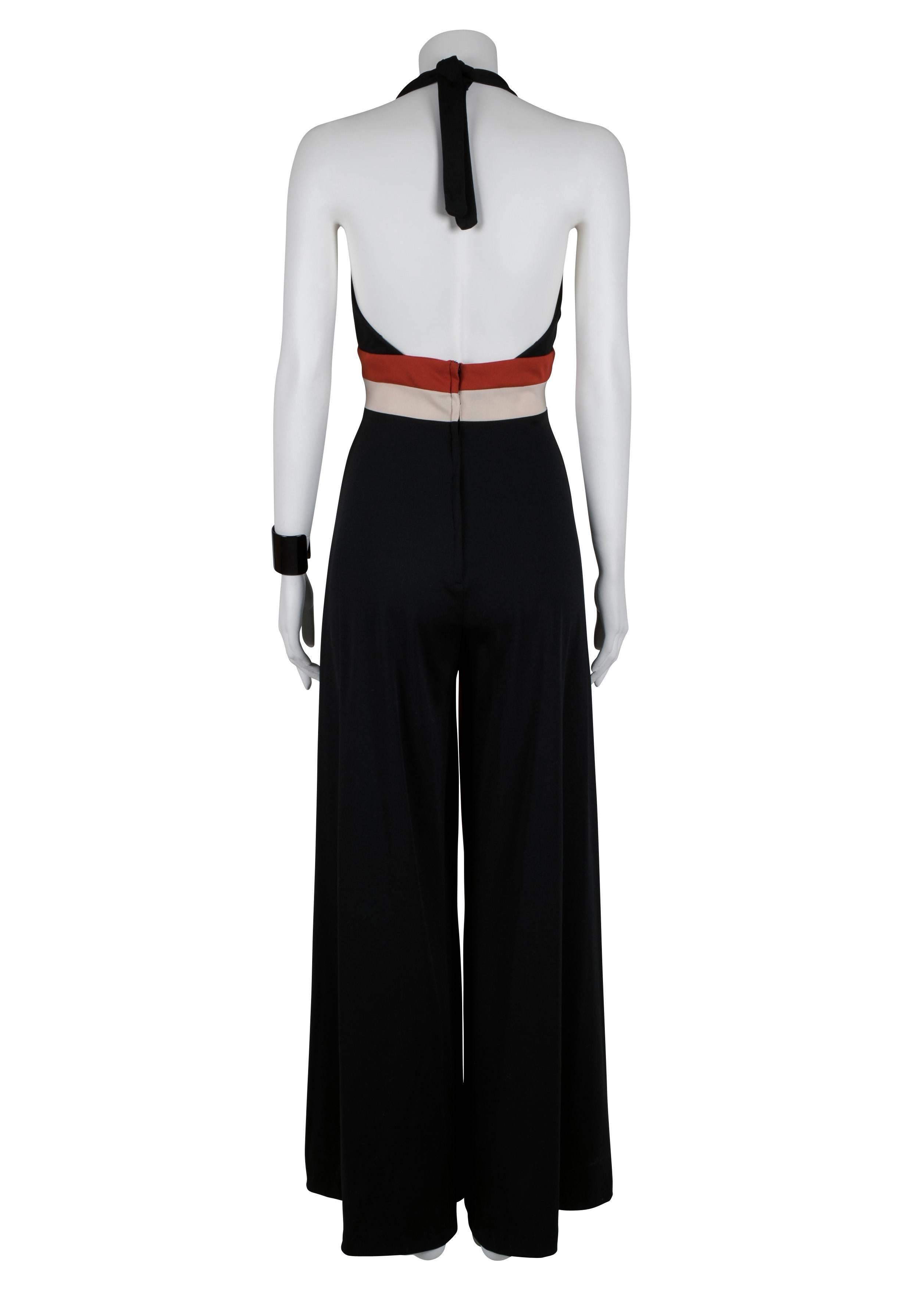 1970's Black and Red Racing Stripes Halter Jumpsuit 1