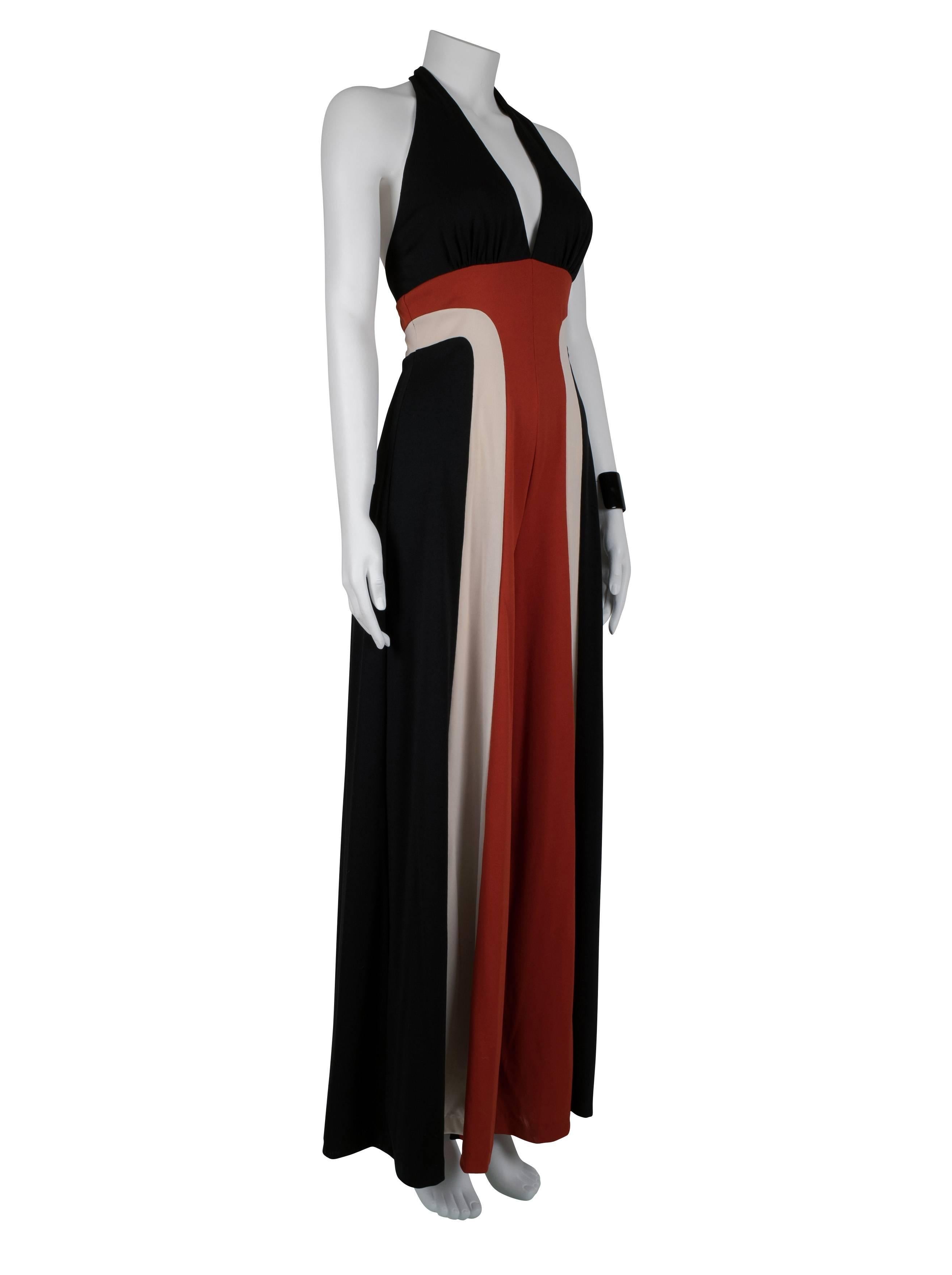 Women's 1970's Black and Red Racing Stripes Halter Jumpsuit