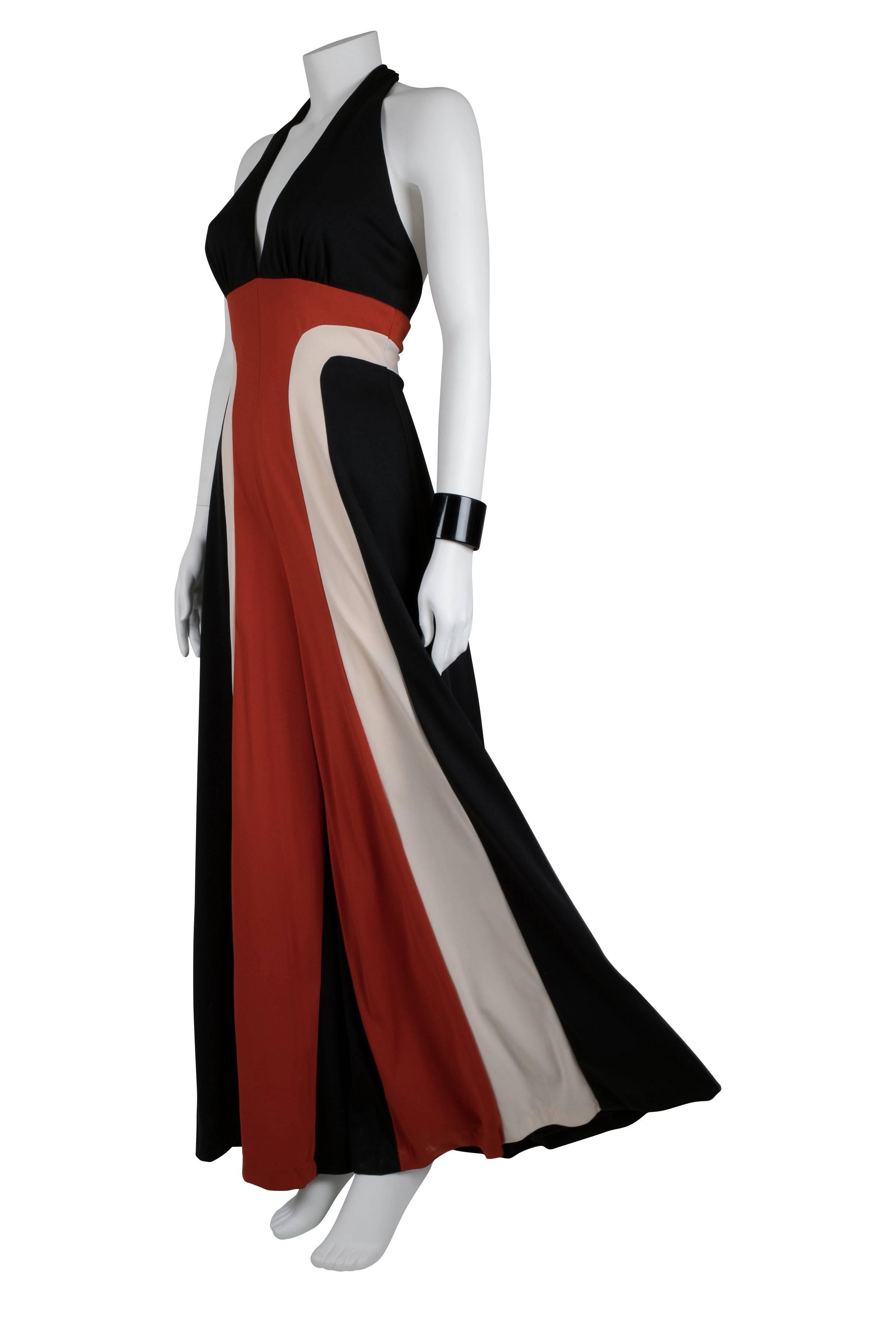 1970's Black and Red Racing Stripes Halter Jumpsuit 3