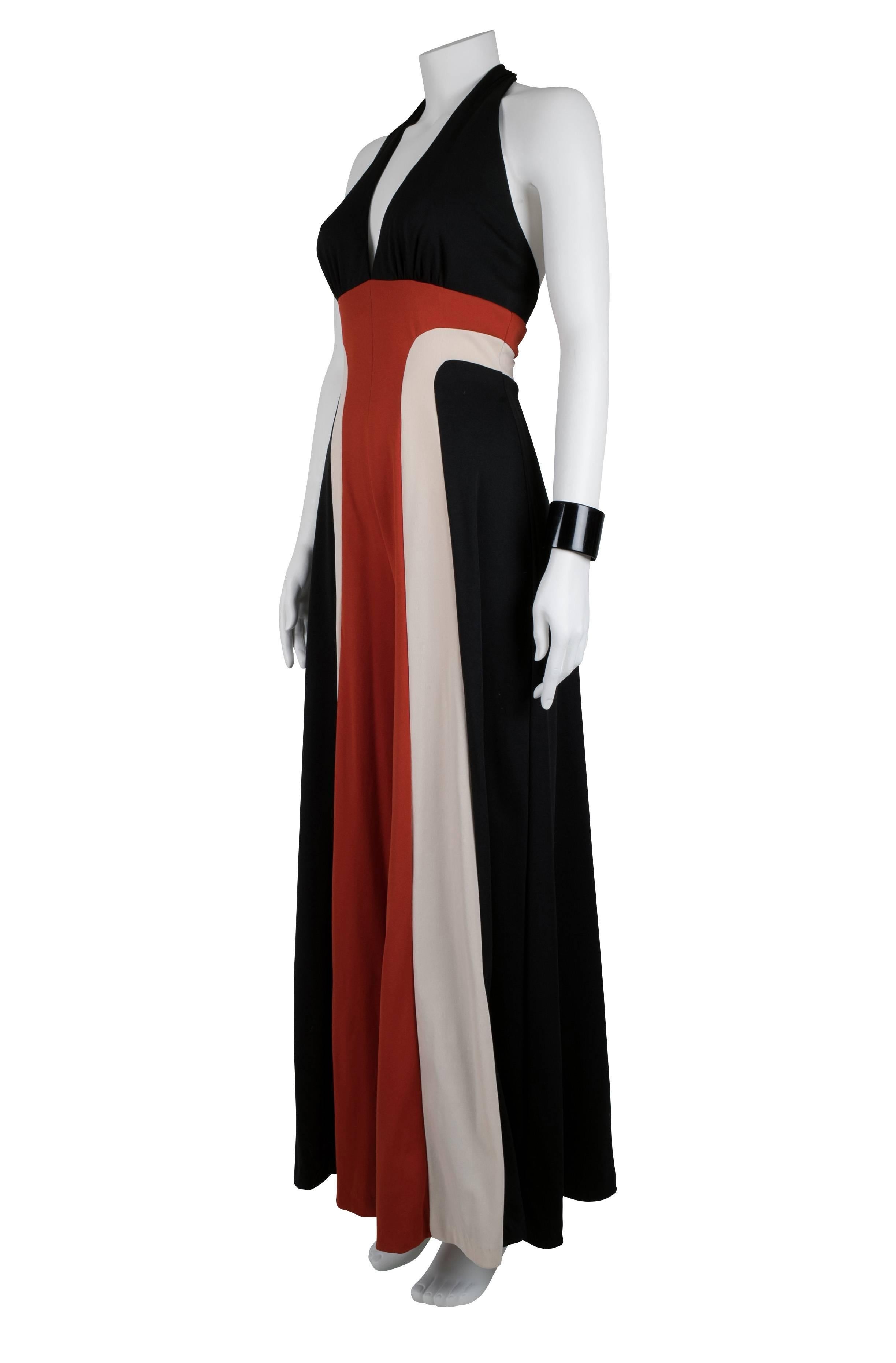 1970's Black and Red Racing Stripes Halter Jumpsuit 2