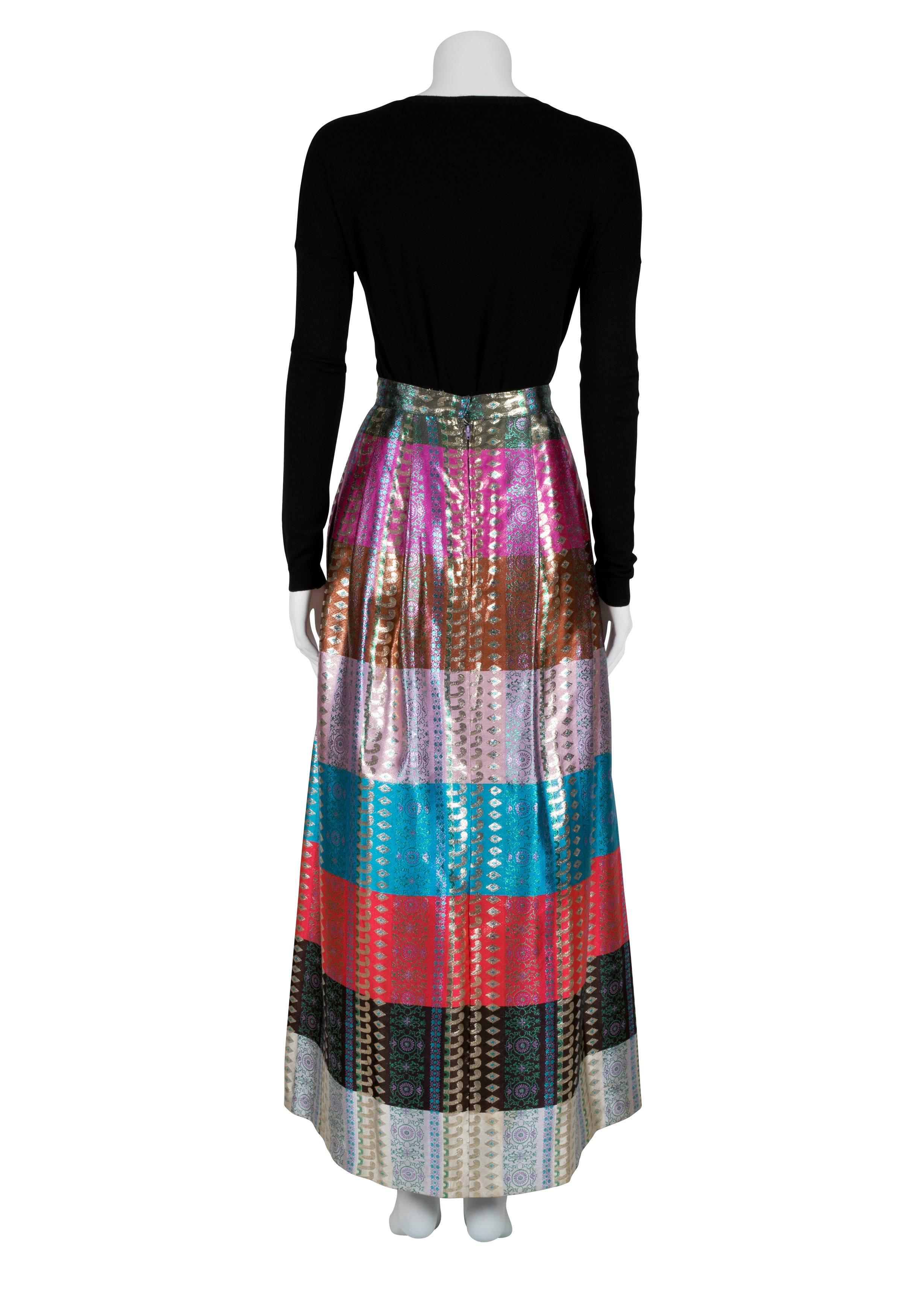 Women's 1970's Multicolour Metallic Striped Brocade Maxi Skirt For Sale