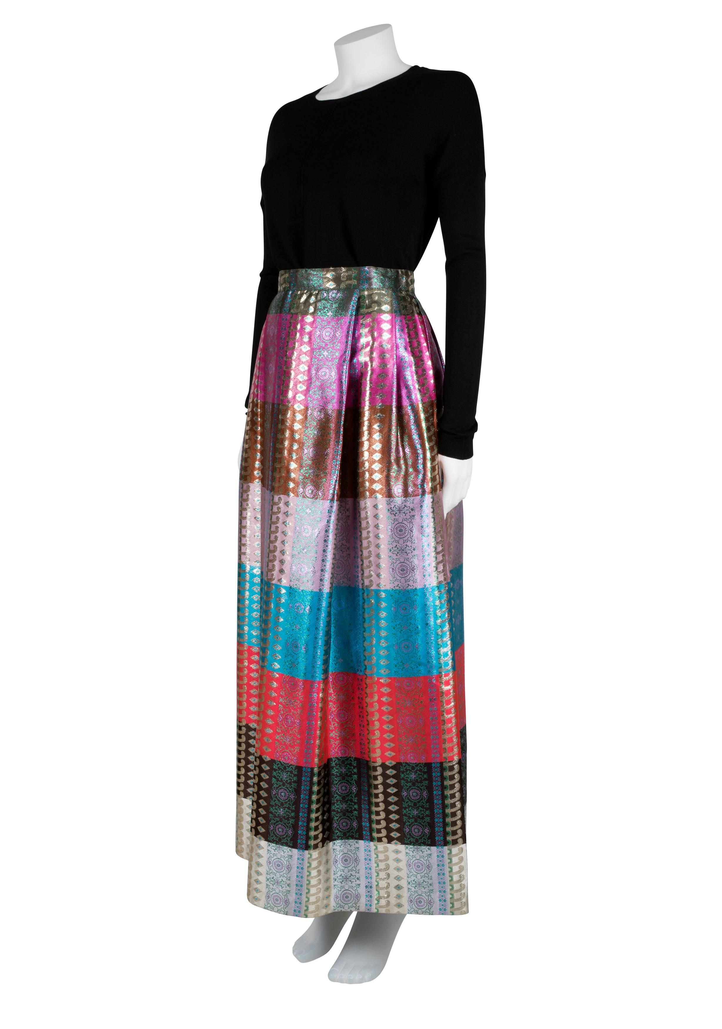 1970's Multicolour Metallic Striped Brocade Maxi Skirt For Sale 1