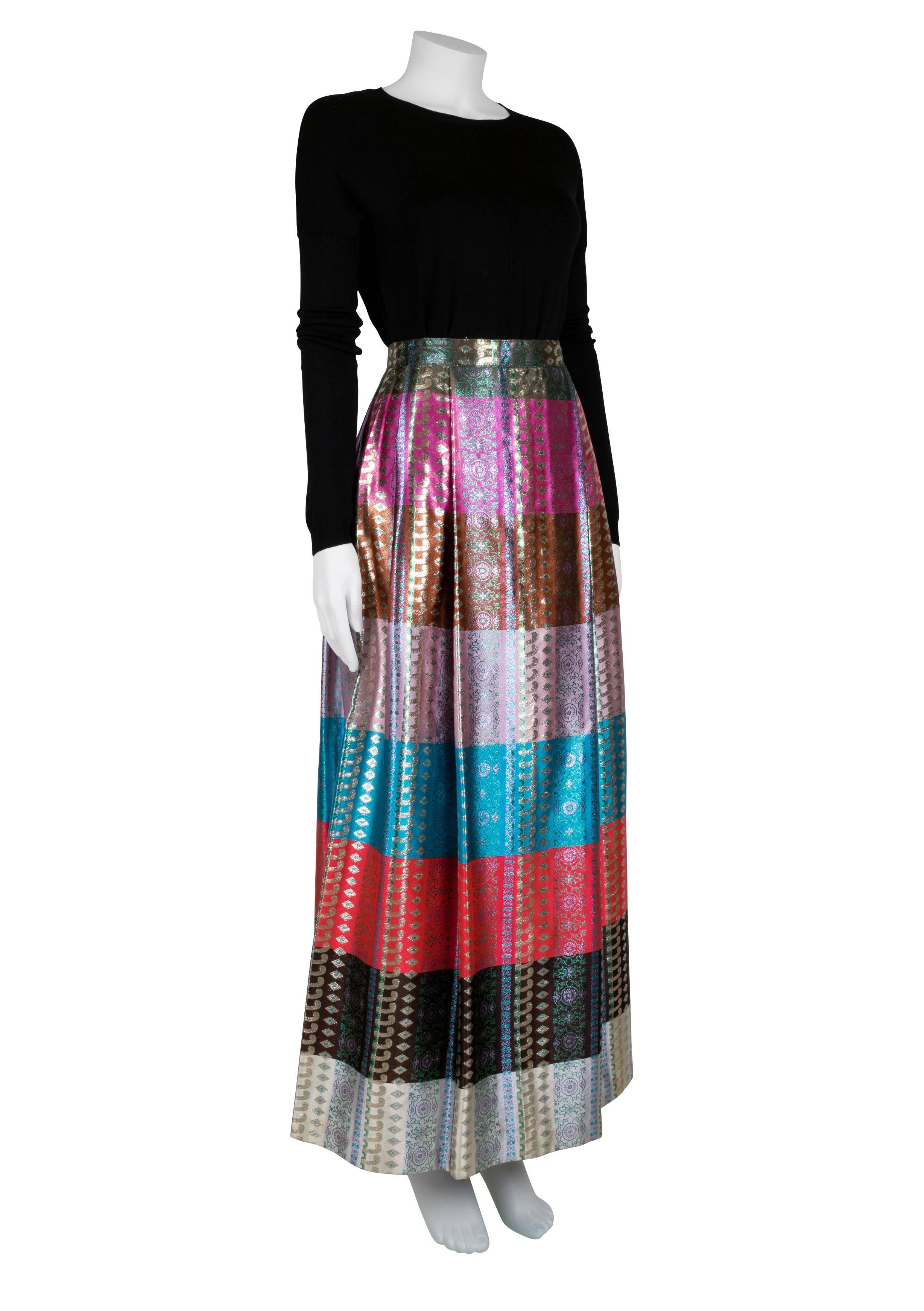 1970's Multicolour Metallic Striped Brocade Maxi Skirt In Excellent Condition For Sale In London, GB