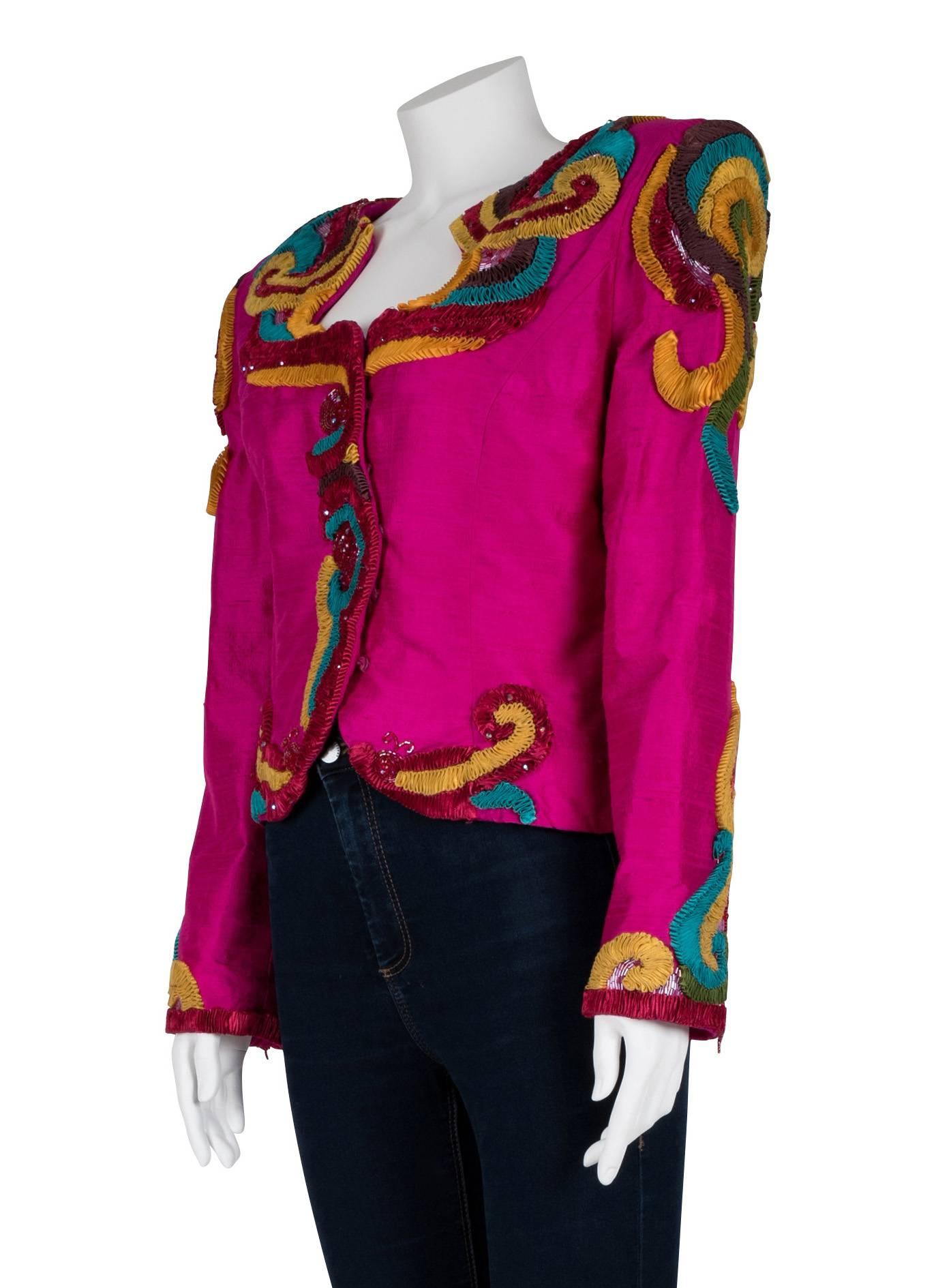 1980's Victor Costa Silk Embellished Jacket   For Sale 1