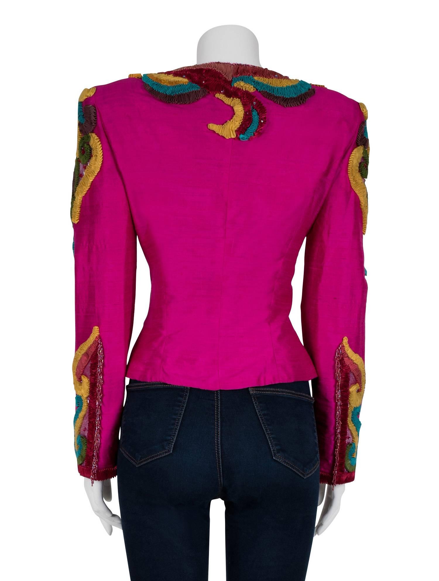 Women's 1980's Victor Costa Silk Embellished Jacket   For Sale