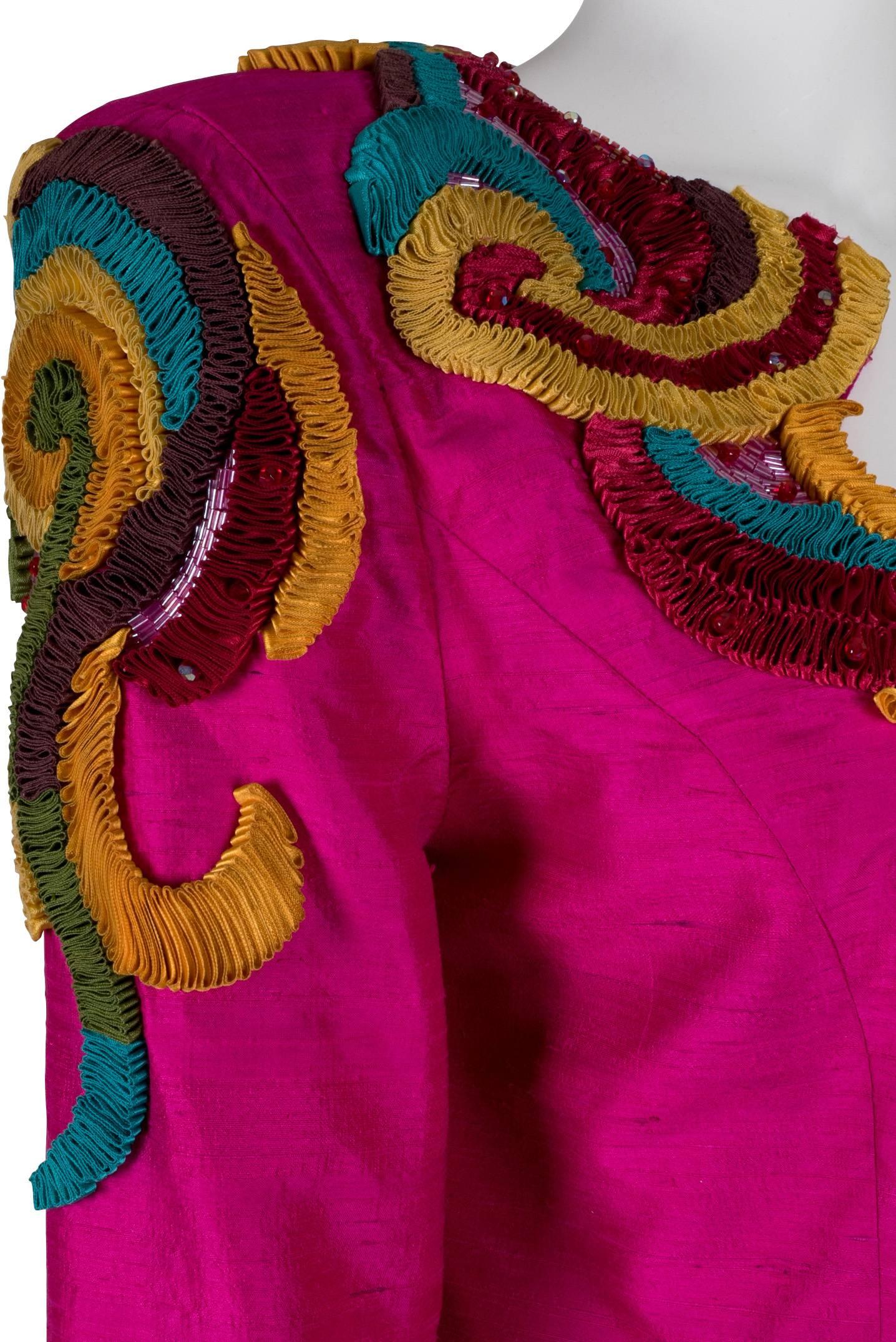 1980's Victor Costa Silk Embellished Jacket   For Sale 2