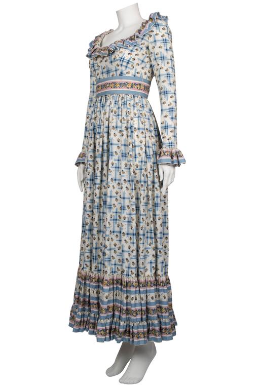 1970's Victor Costa Prairie Style Cotton Dress For Sale at 1stDibs