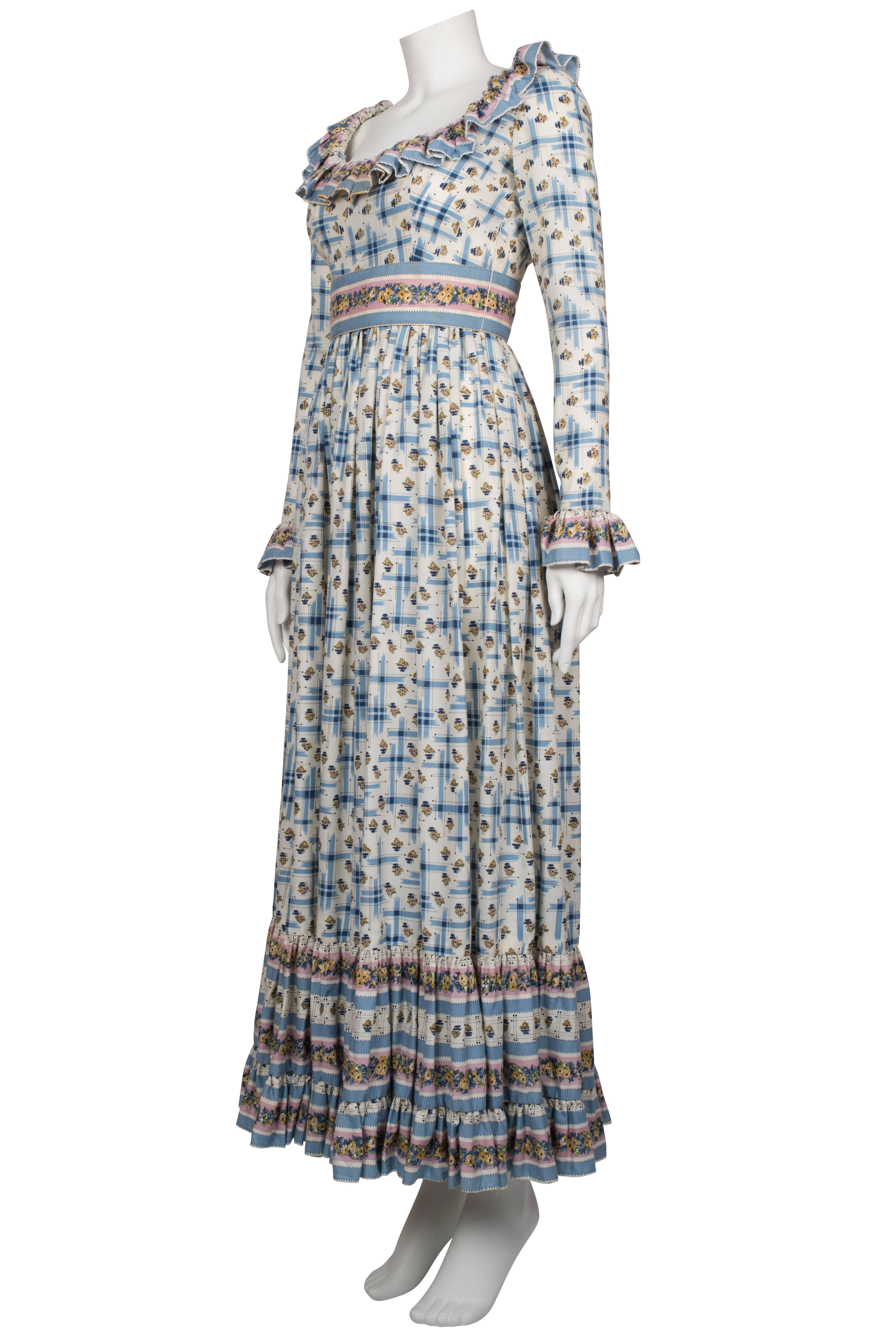 Women's 1970's Victor Costa Prairie Style Cotton Dress  For Sale