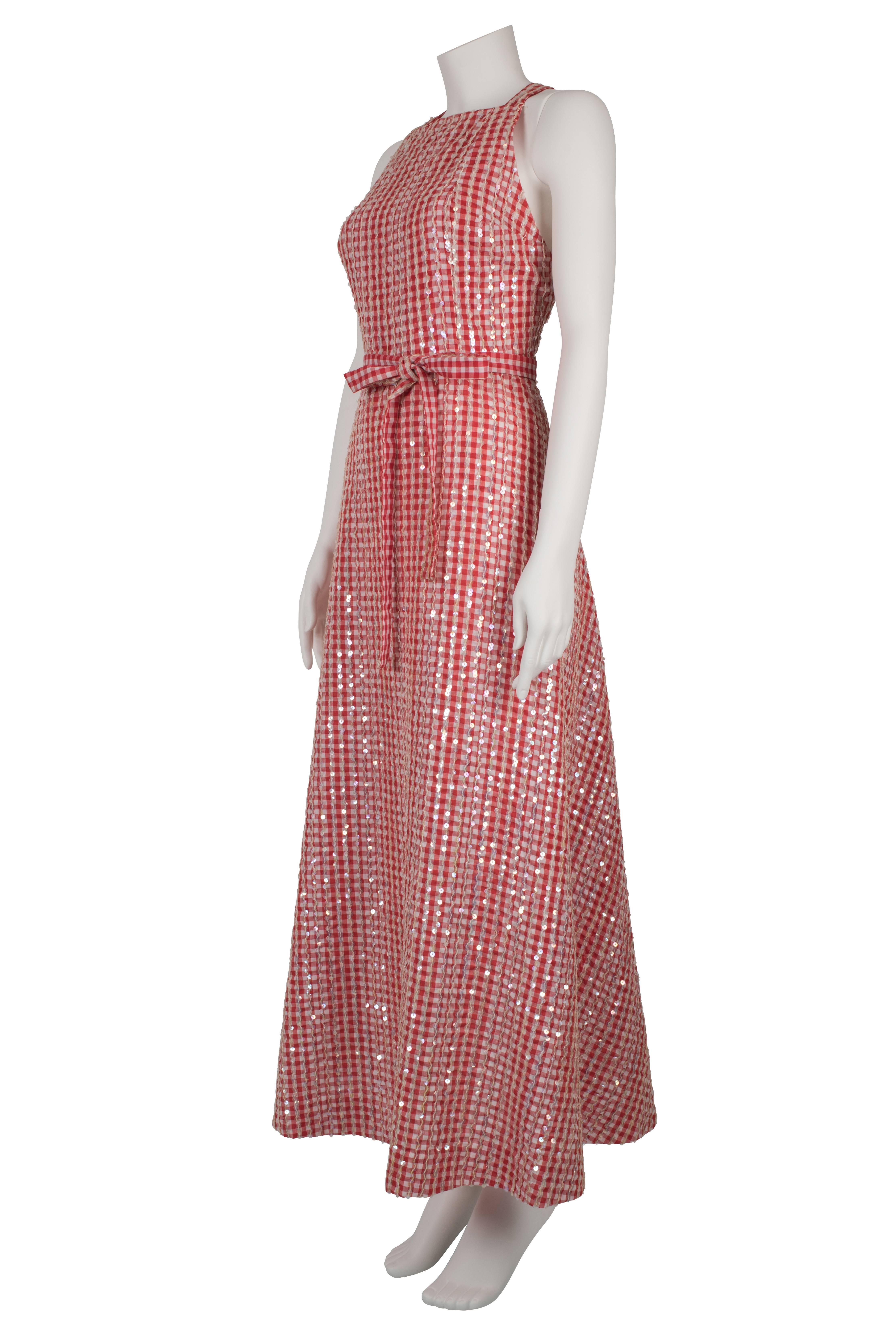 1970's Anthony Muto Sequinned Red Gingham Dress 2