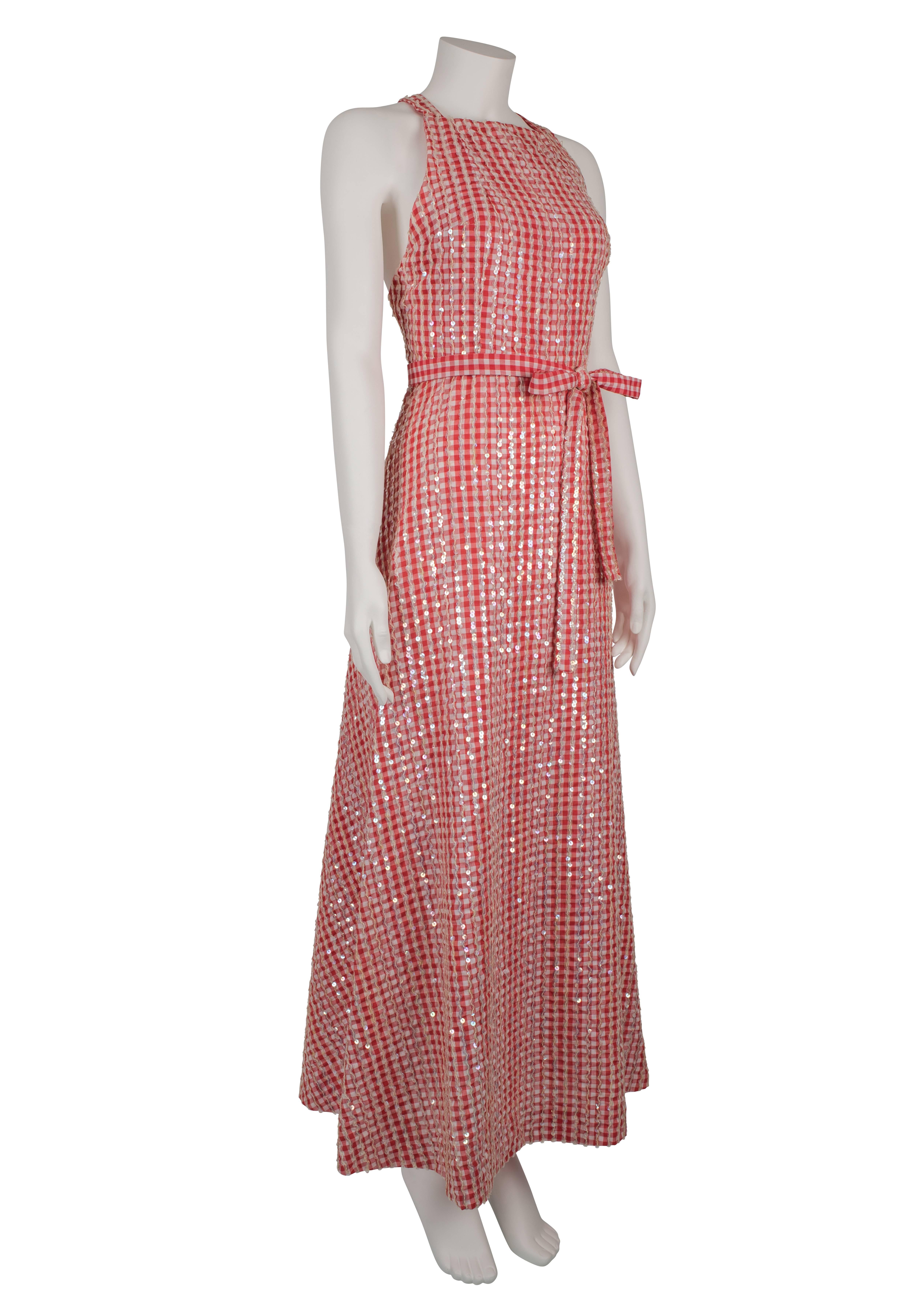 Women's 1970's Anthony Muto Sequinned Red Gingham Dress