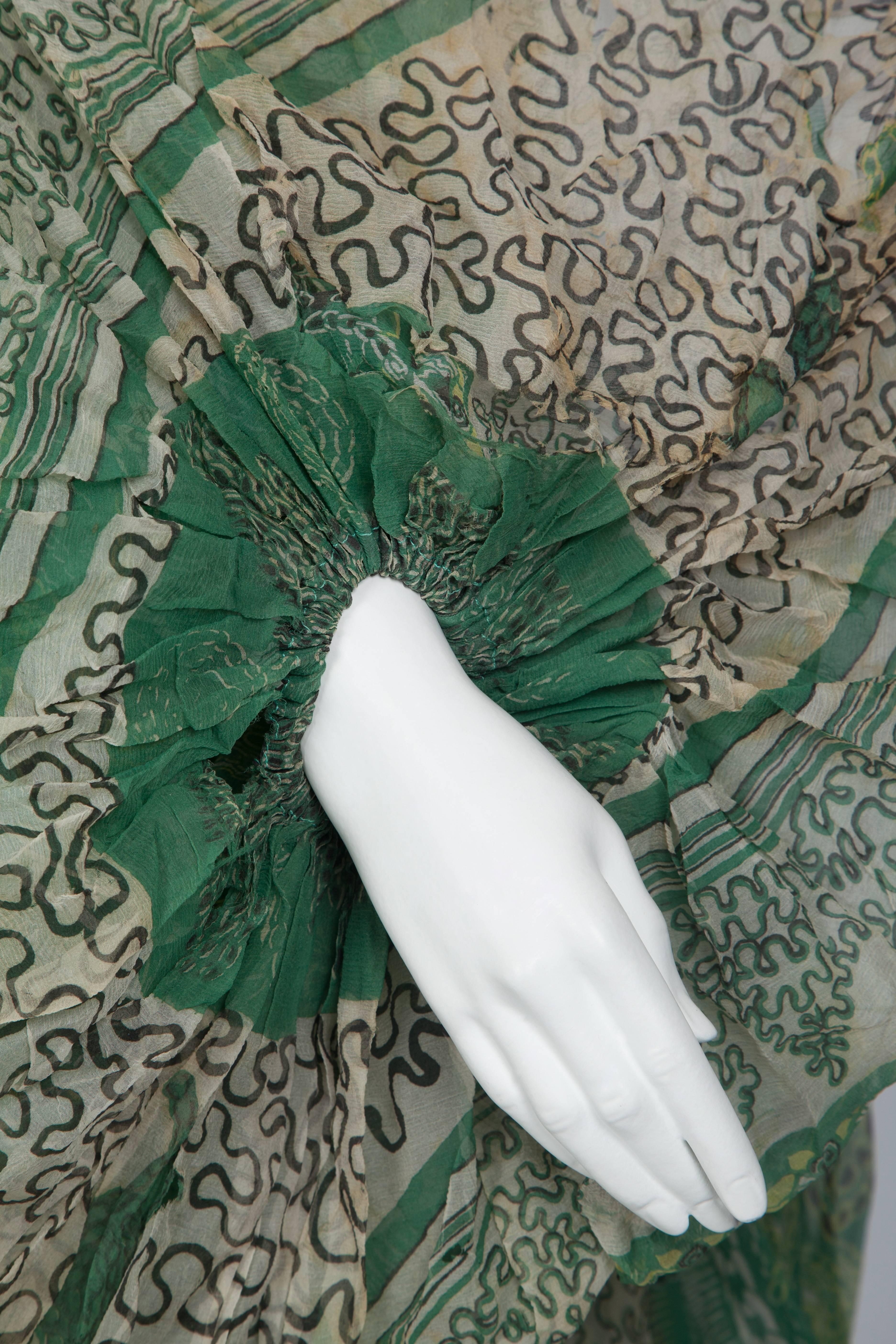 Rare 1969 Zandra Rhodes Ivory and Green Silk Tunic - Sold As Is For Sale 1