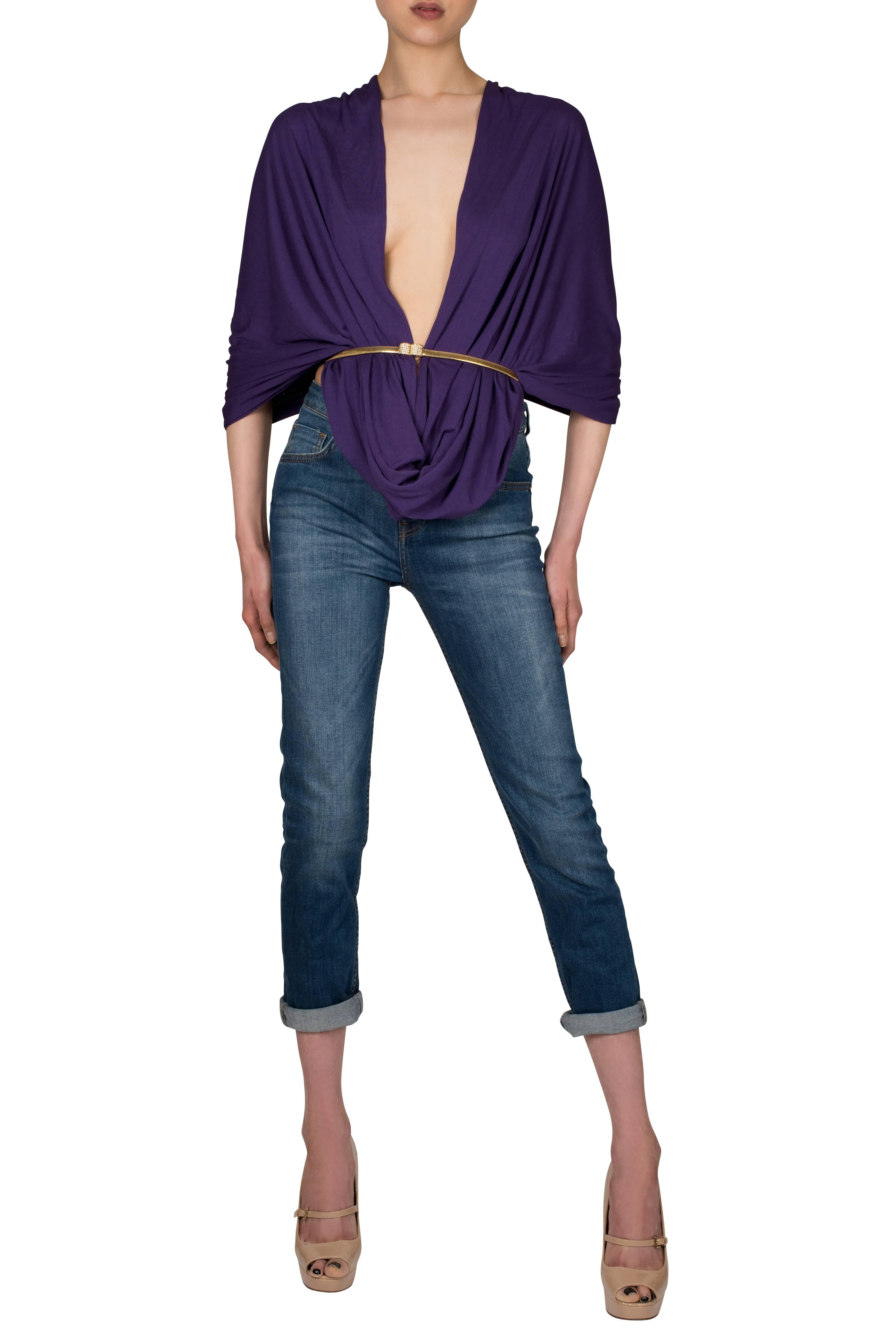 1980's OMO Norma Kamali Purple Cowl Top In Excellent Condition For Sale In London, GB