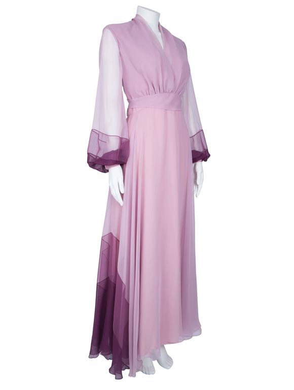1970's Pink Sheer Sleeve Gown For Sale at 1stDibs