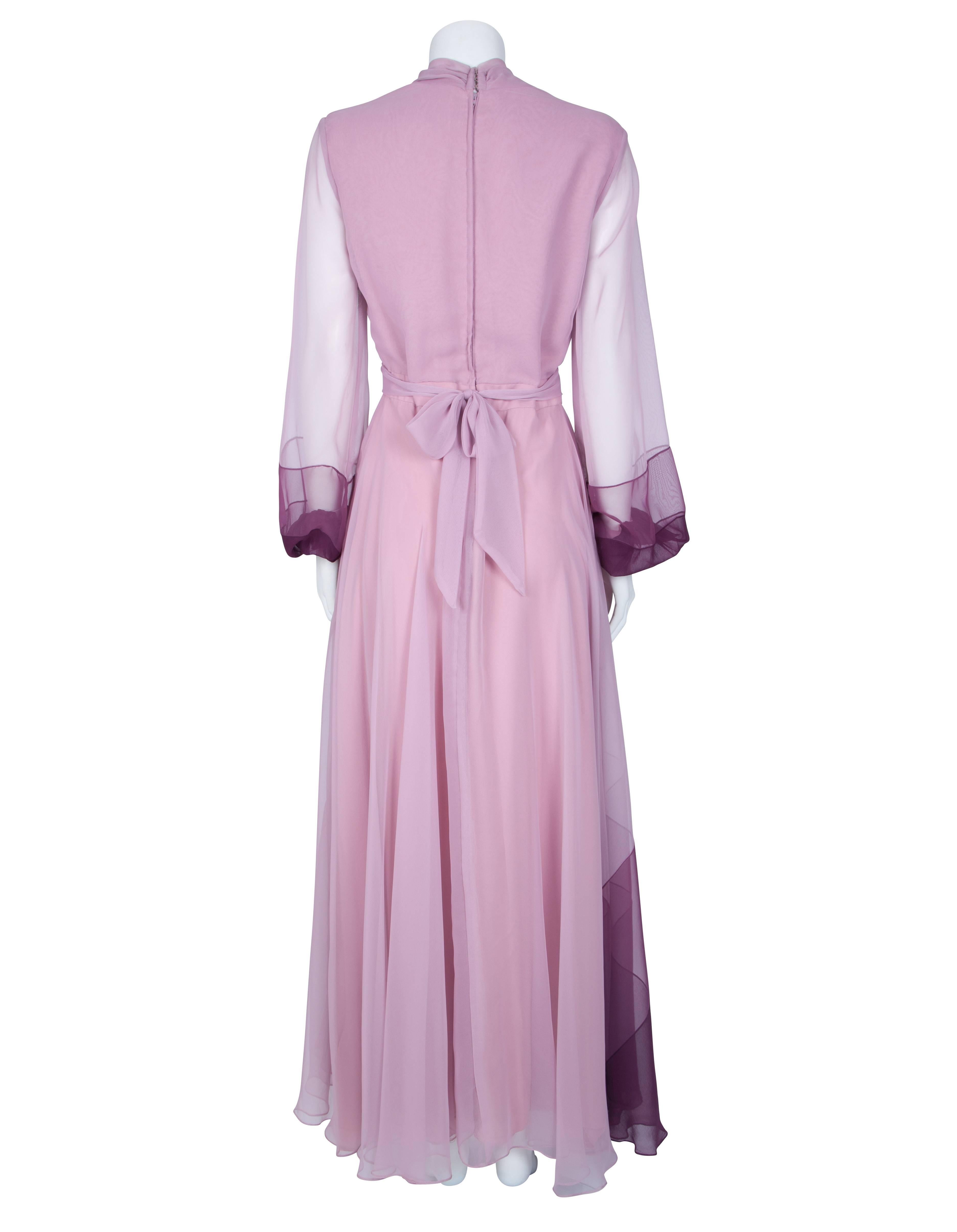 1970's Pink Sheer Sleeve Gown For Sale 1