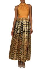 1970'S Orange Gold & Black Brocade Gown