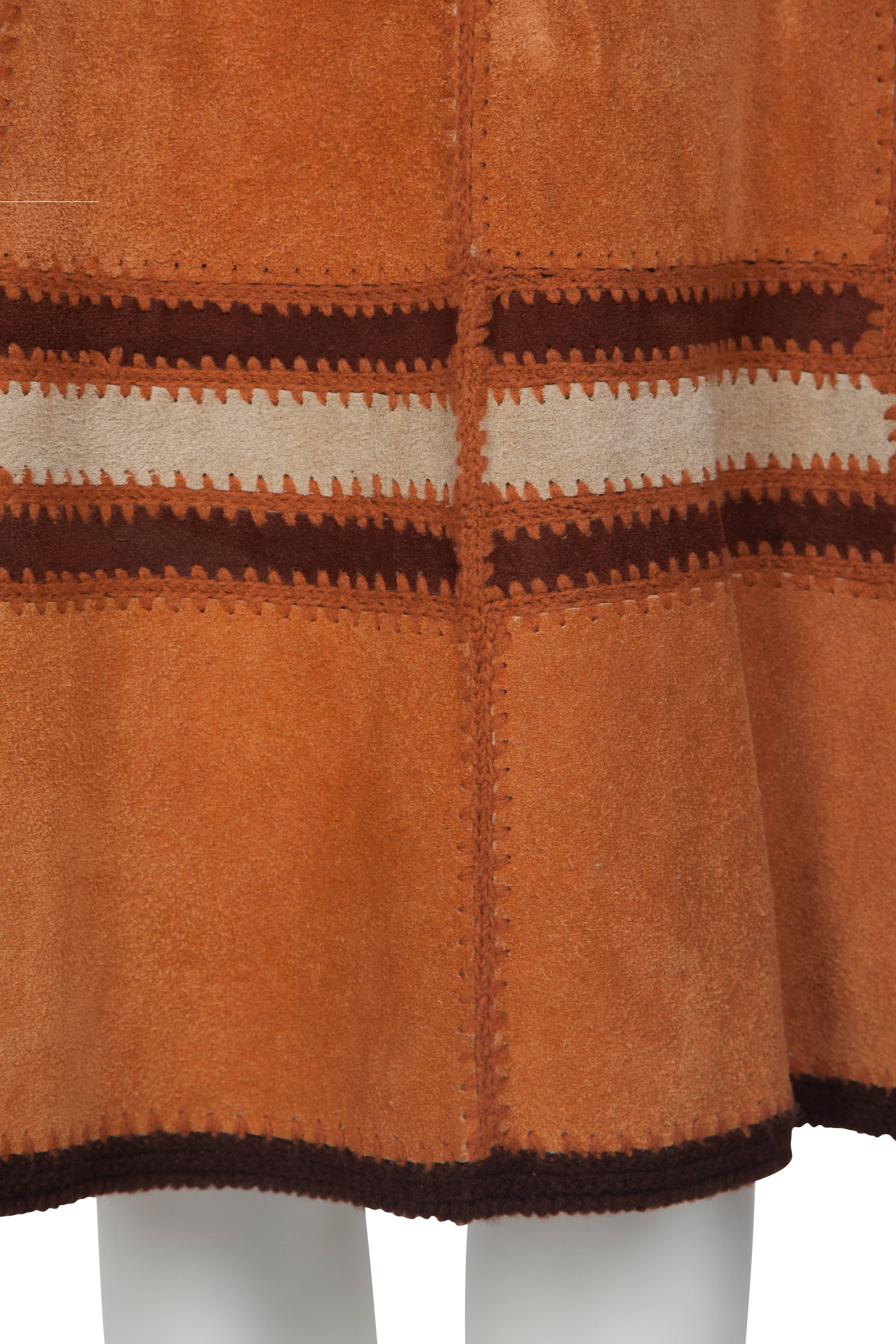 1960's Caramel Suede and Crochet Stich Skirt 1
