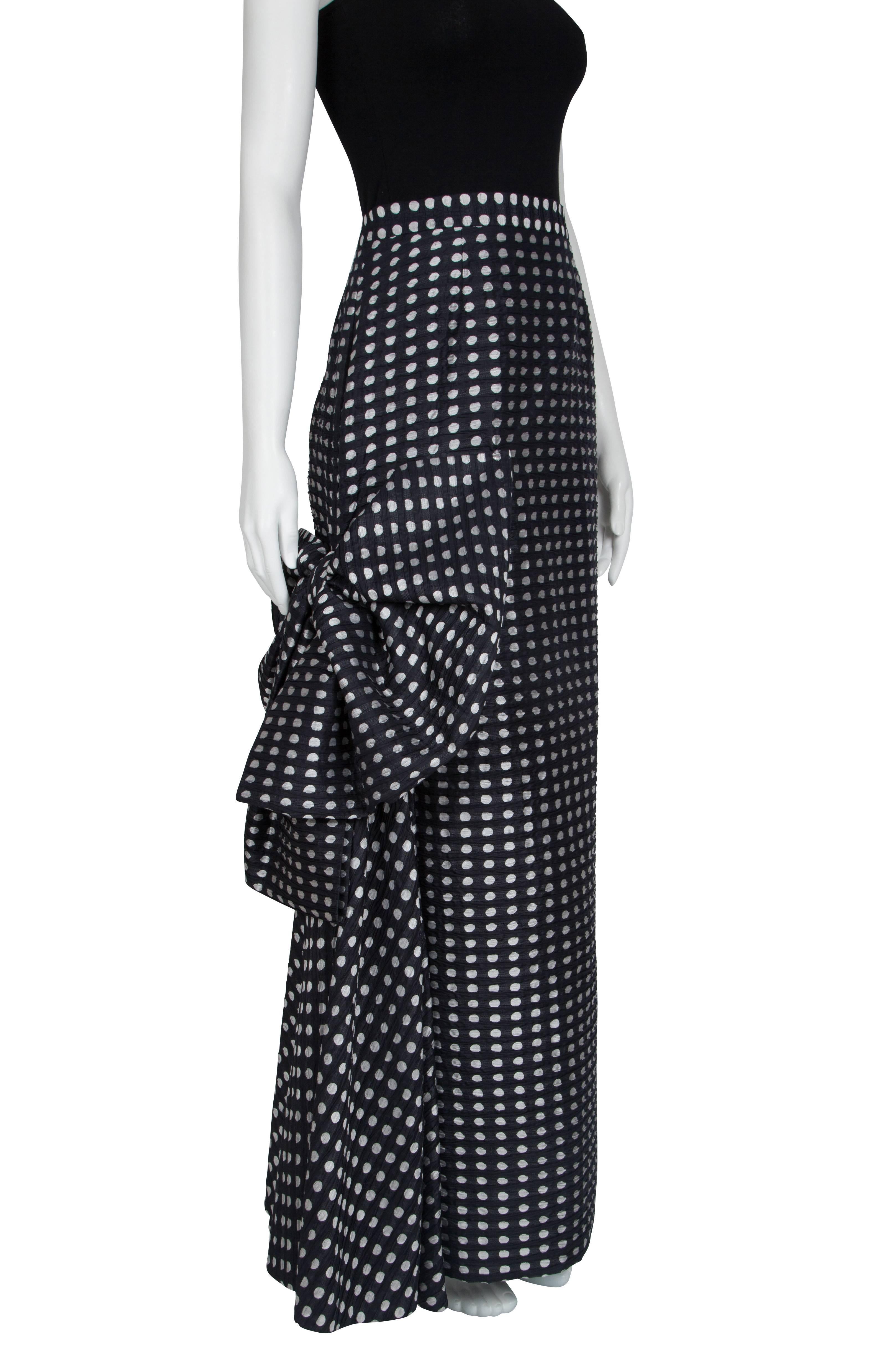 Women's 1980's Yves Saint Laurent Black Silk Polka Dot Skirt with Dramatic Bow