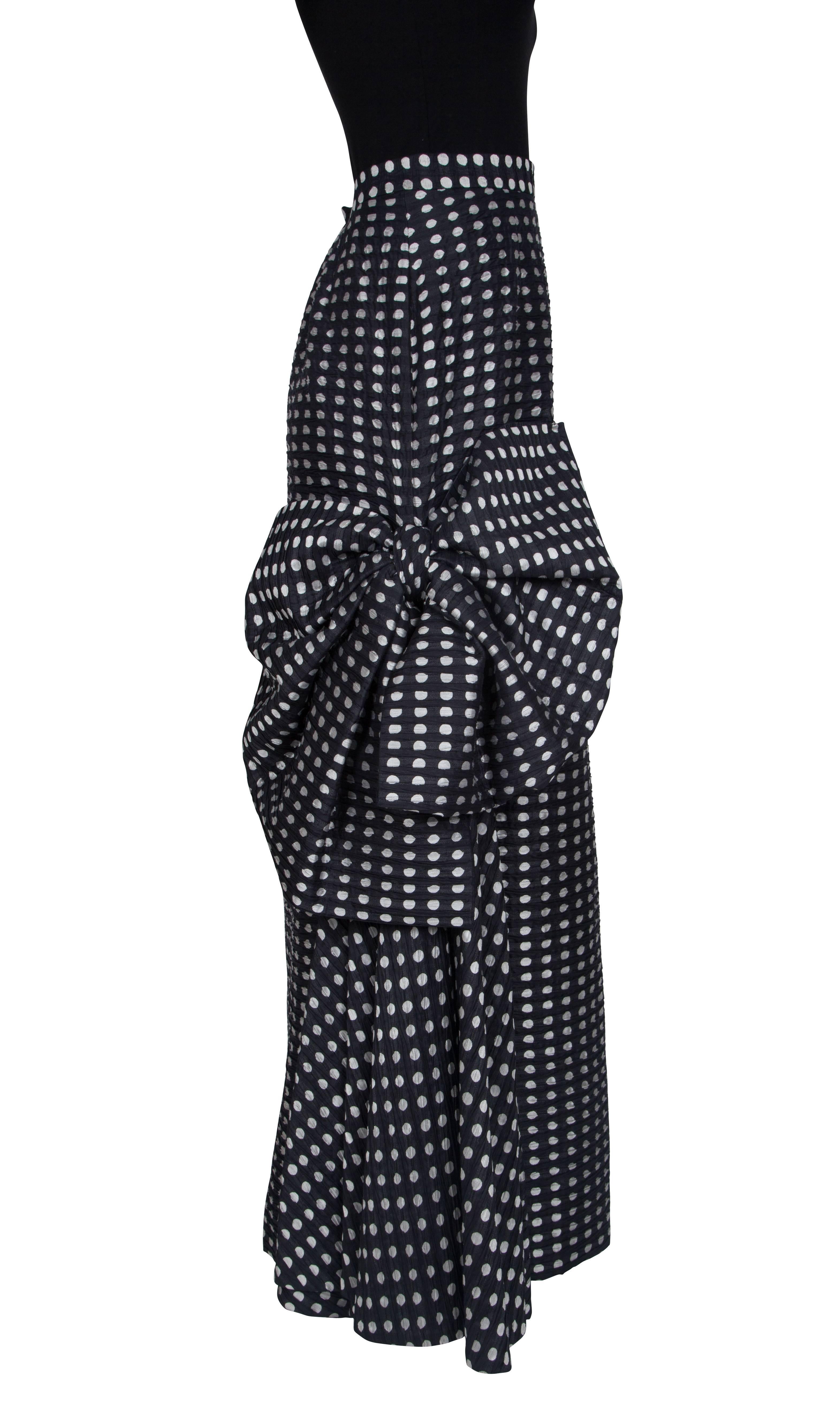 1980's Yves Saint Laurent Black Silk Polka Dot Skirt with Dramatic Bow 3
