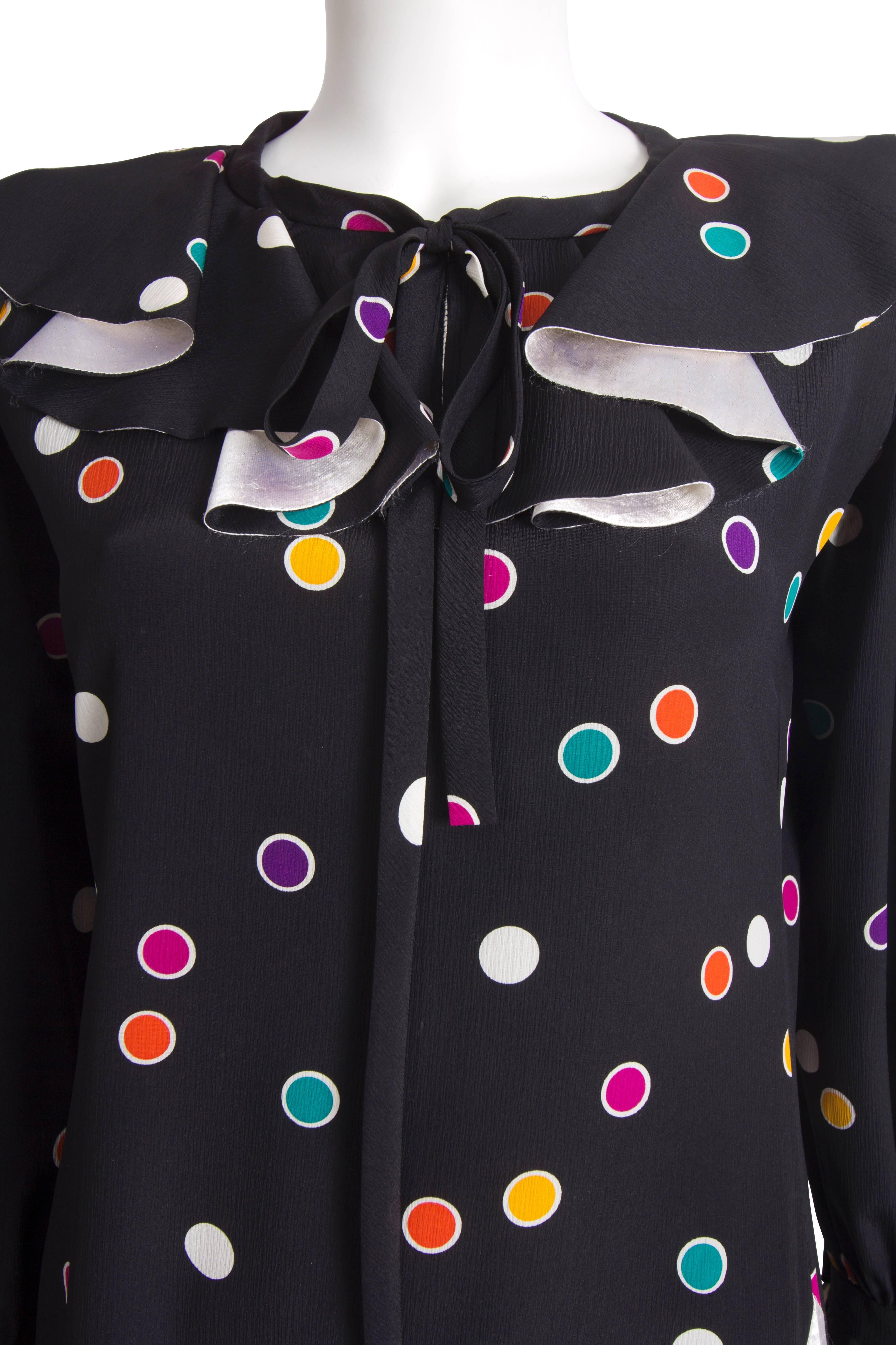 1980's Emanuel Ungaro Couture Black & Multicoloured Polka Dot Dress For Sale 4