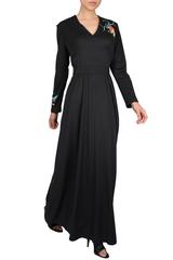 1970's Black Maxi Dress with Exotic Bird Embroidery