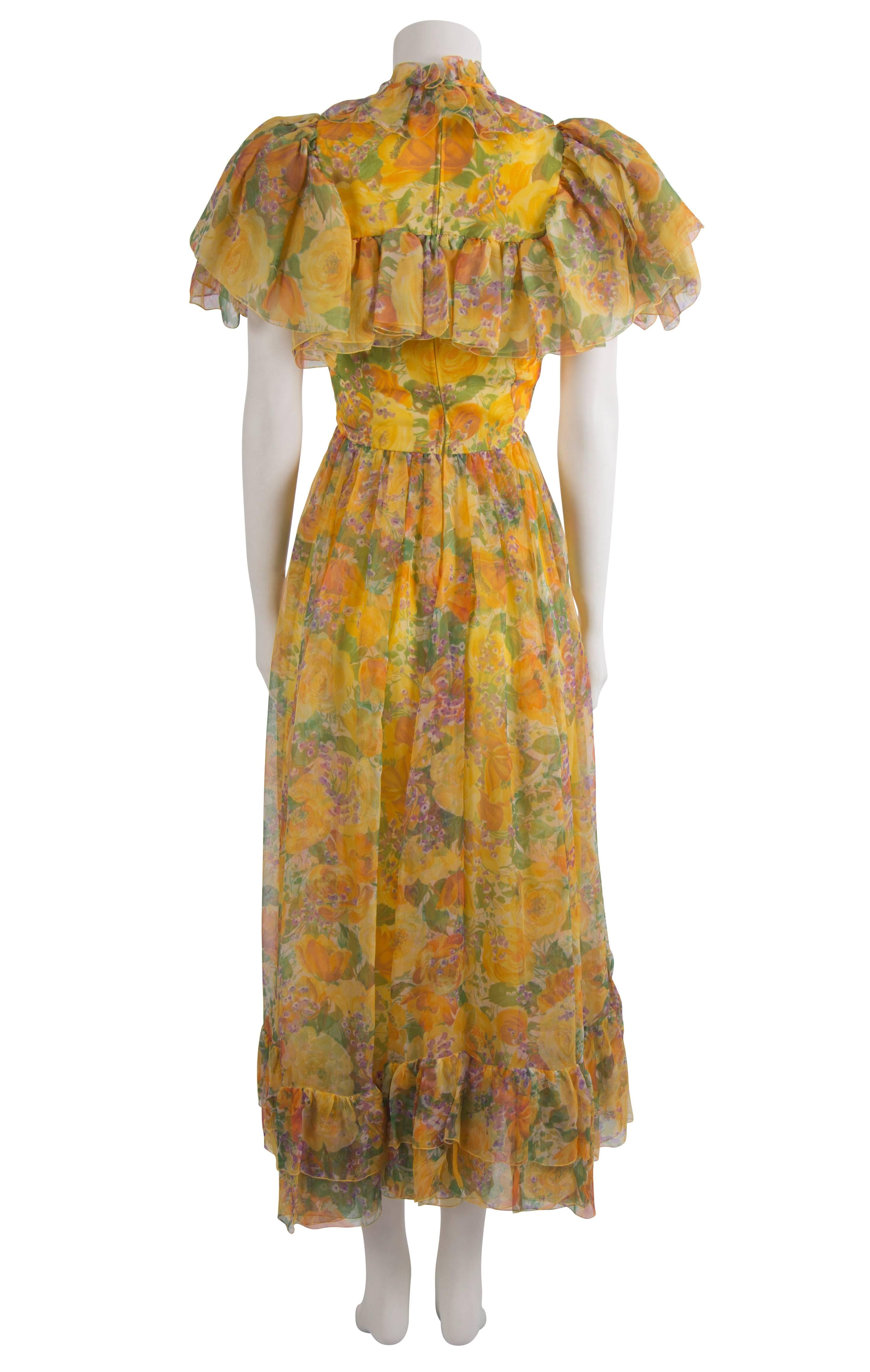 Women's 1970's Harald Yellow Floral Dress For Sale