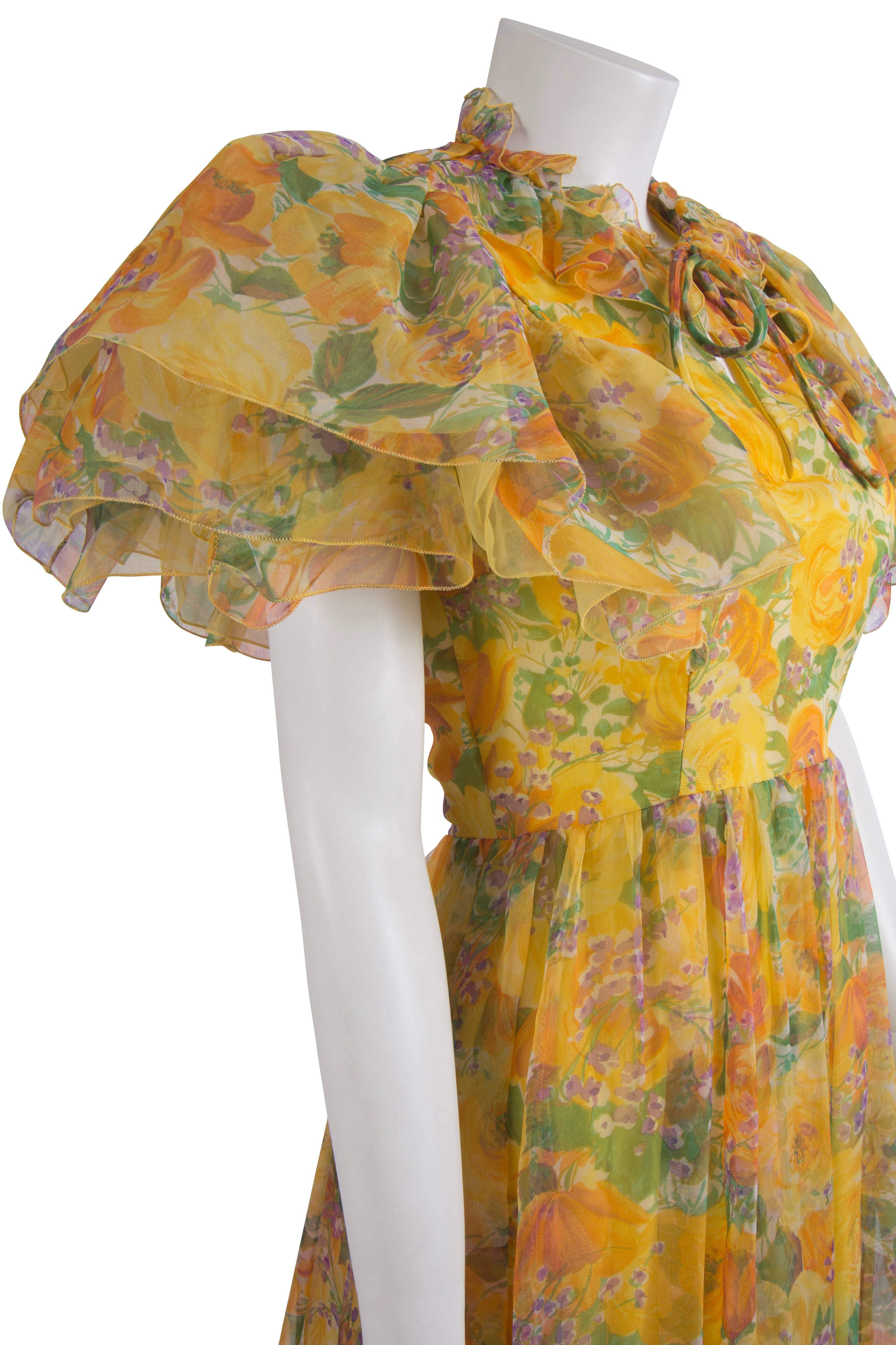 1970's Harald Yellow Floral Dress For Sale 2
