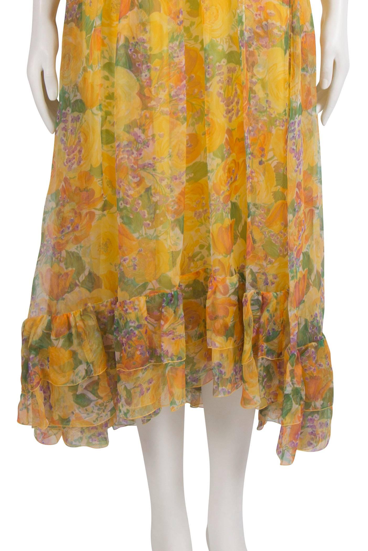 1970's Harald Yellow Floral Dress For Sale 3
