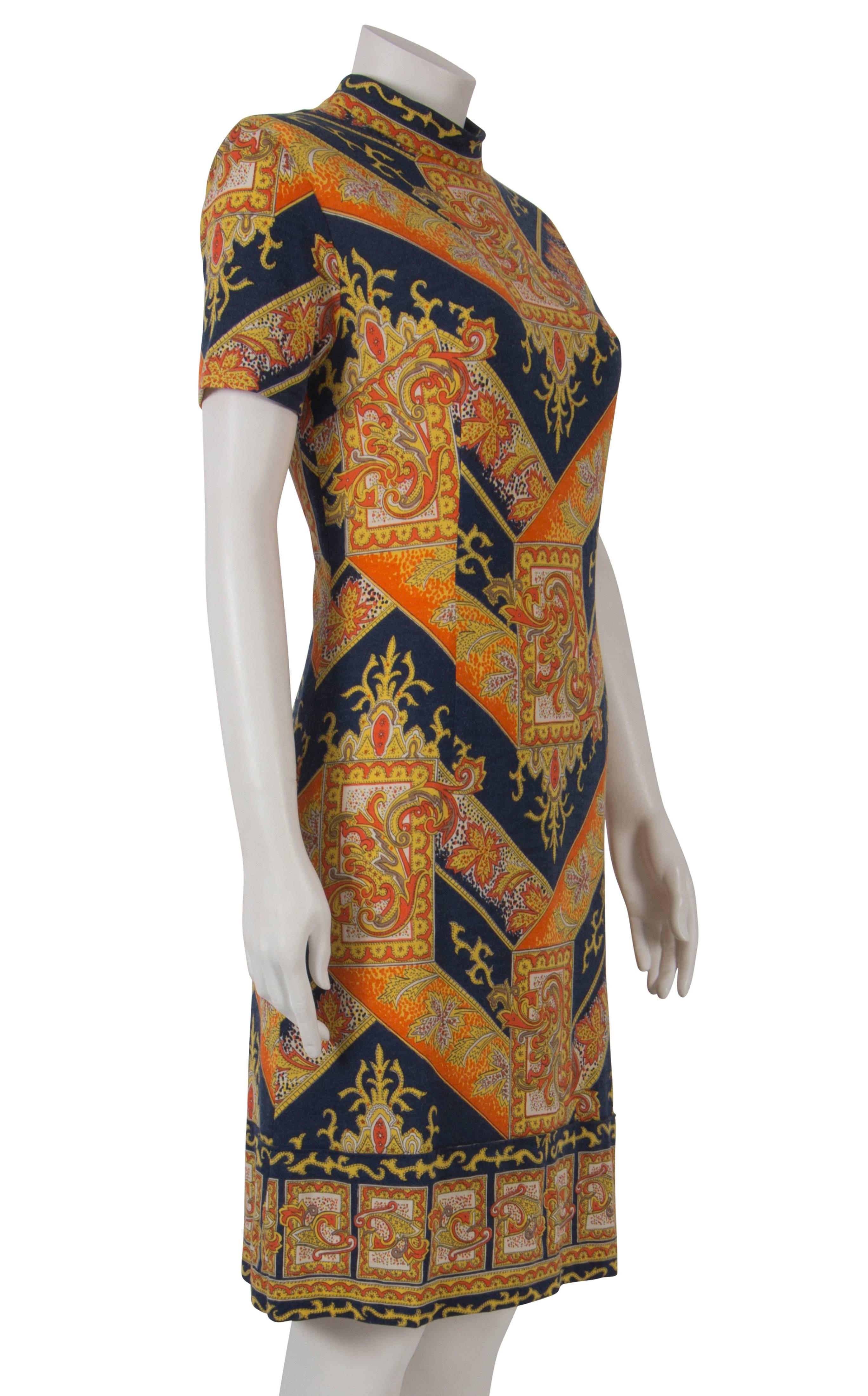 1960's Navy & Orange Wool Austrian Mod Dress In Excellent Condition For Sale In London, GB