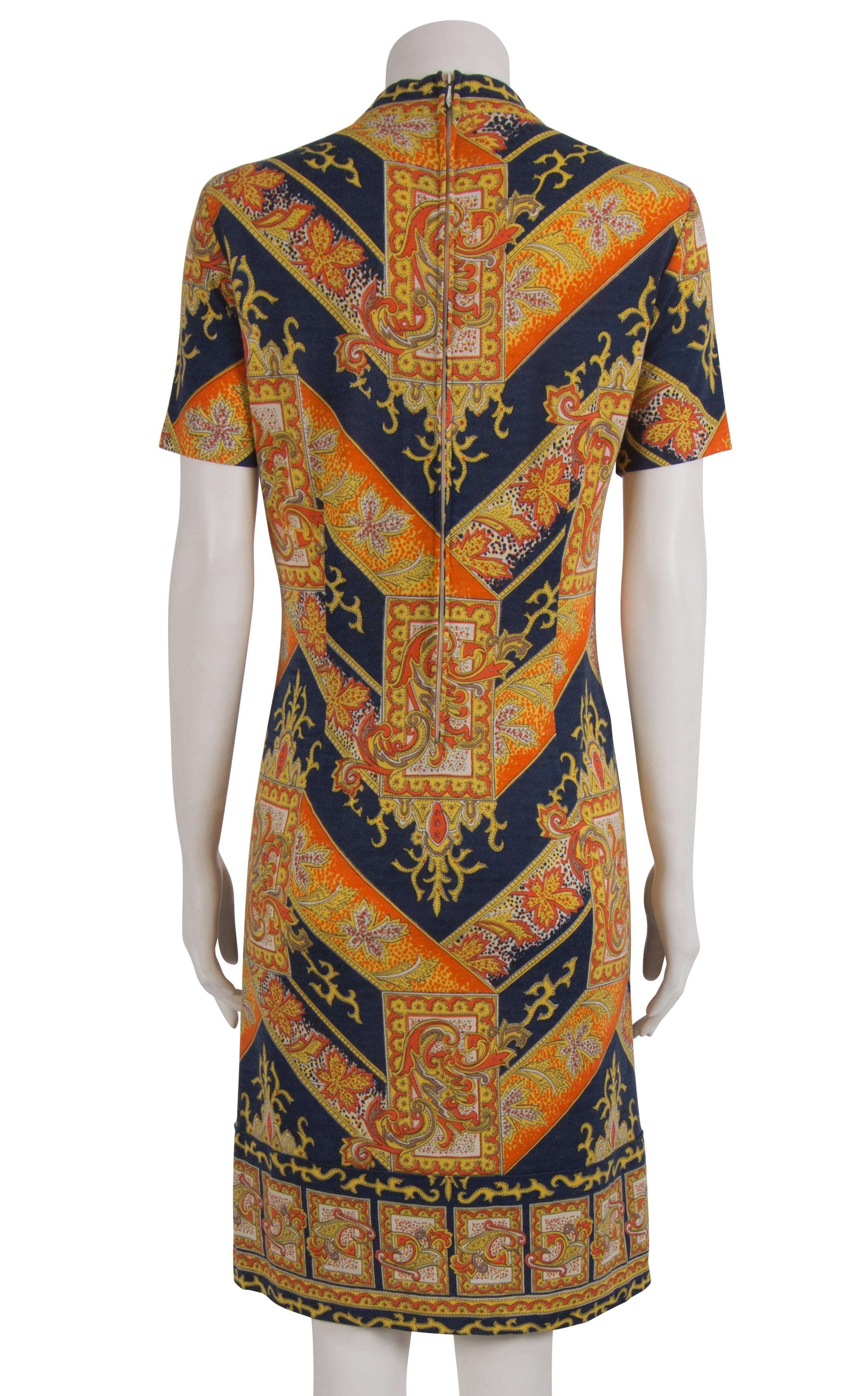 Women's 1960's Navy & Orange Wool Austrian Mod Dress For Sale