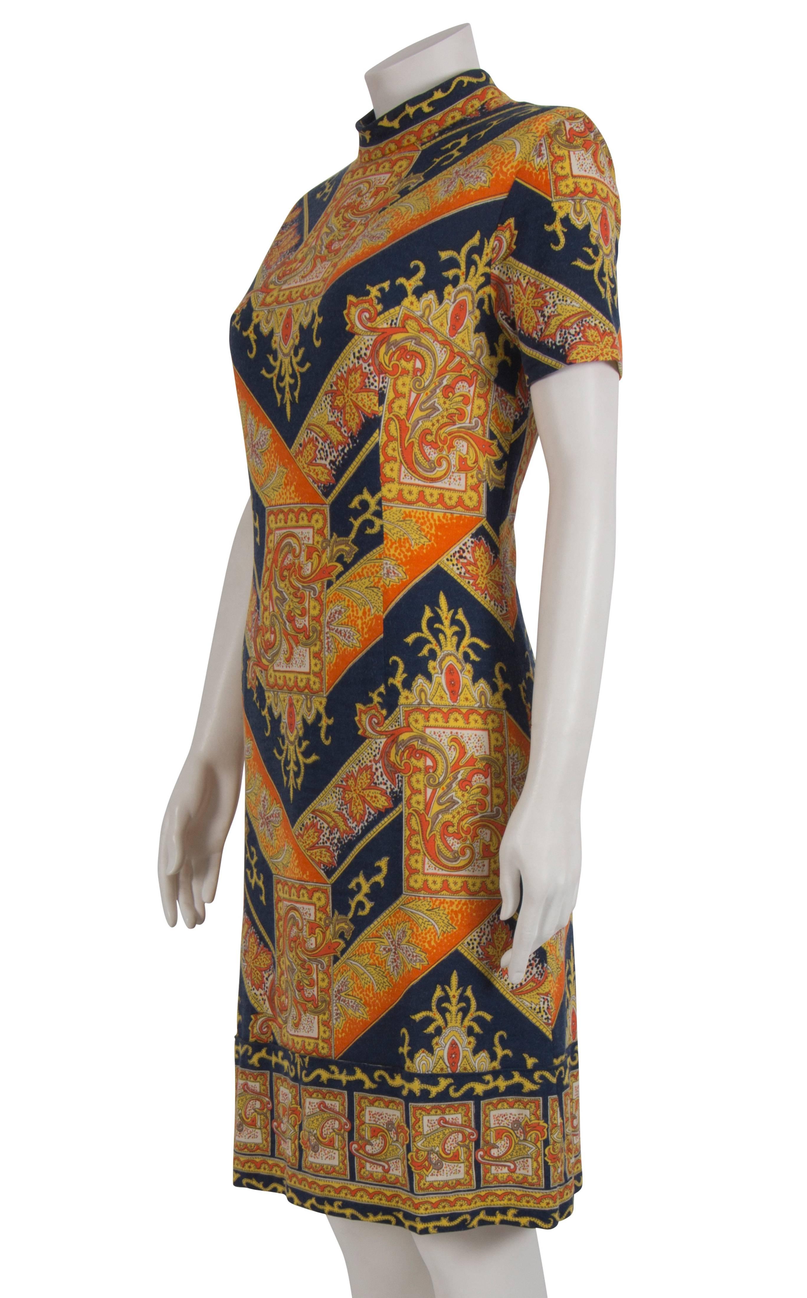 1960's Navy & Orange Wool Austrian Mod Dress For Sale 1