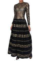 1960's Arnold Scaasi Couture Black Velvet and Gold Lace Gown