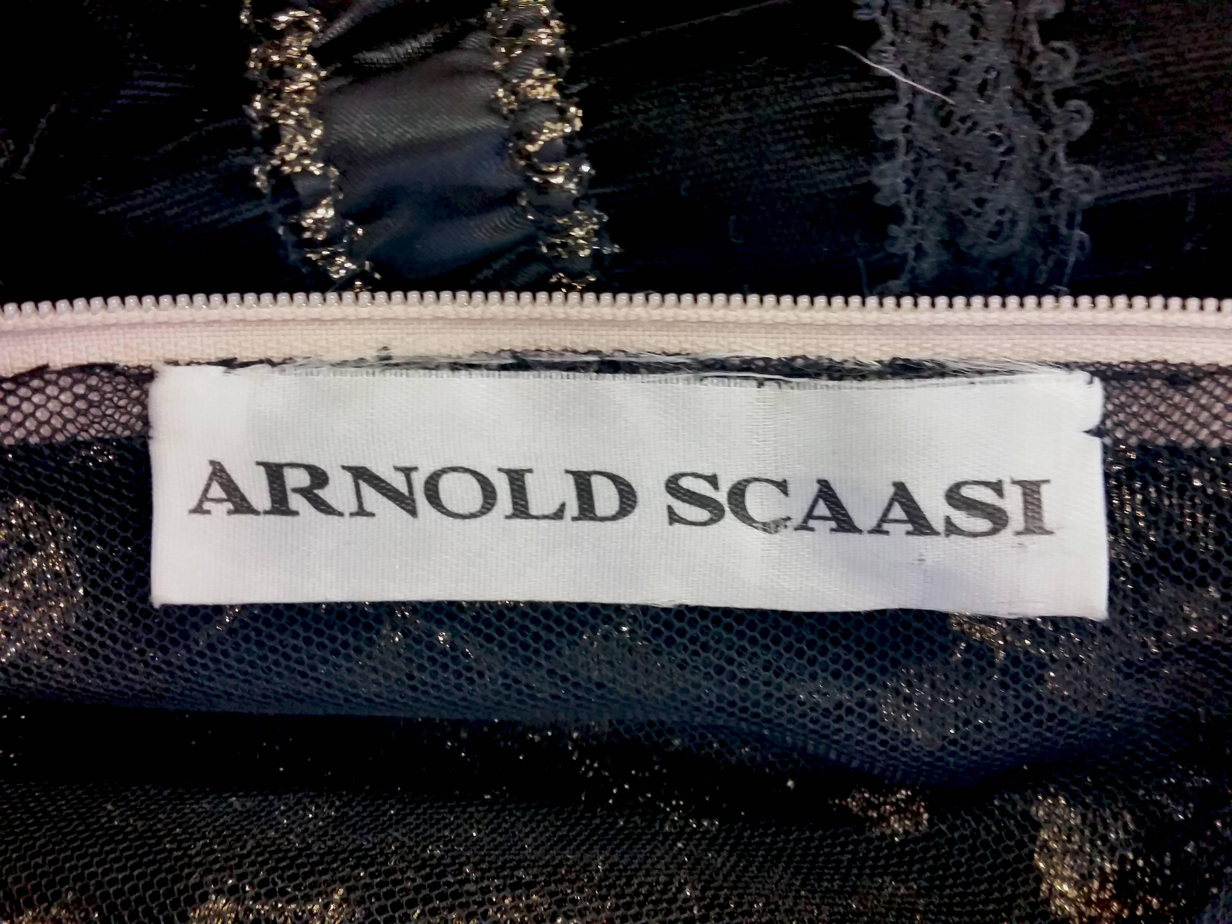 1960's Arnold Scaasi Couture Black Velvet and Gold Lace Gown For Sale 6
