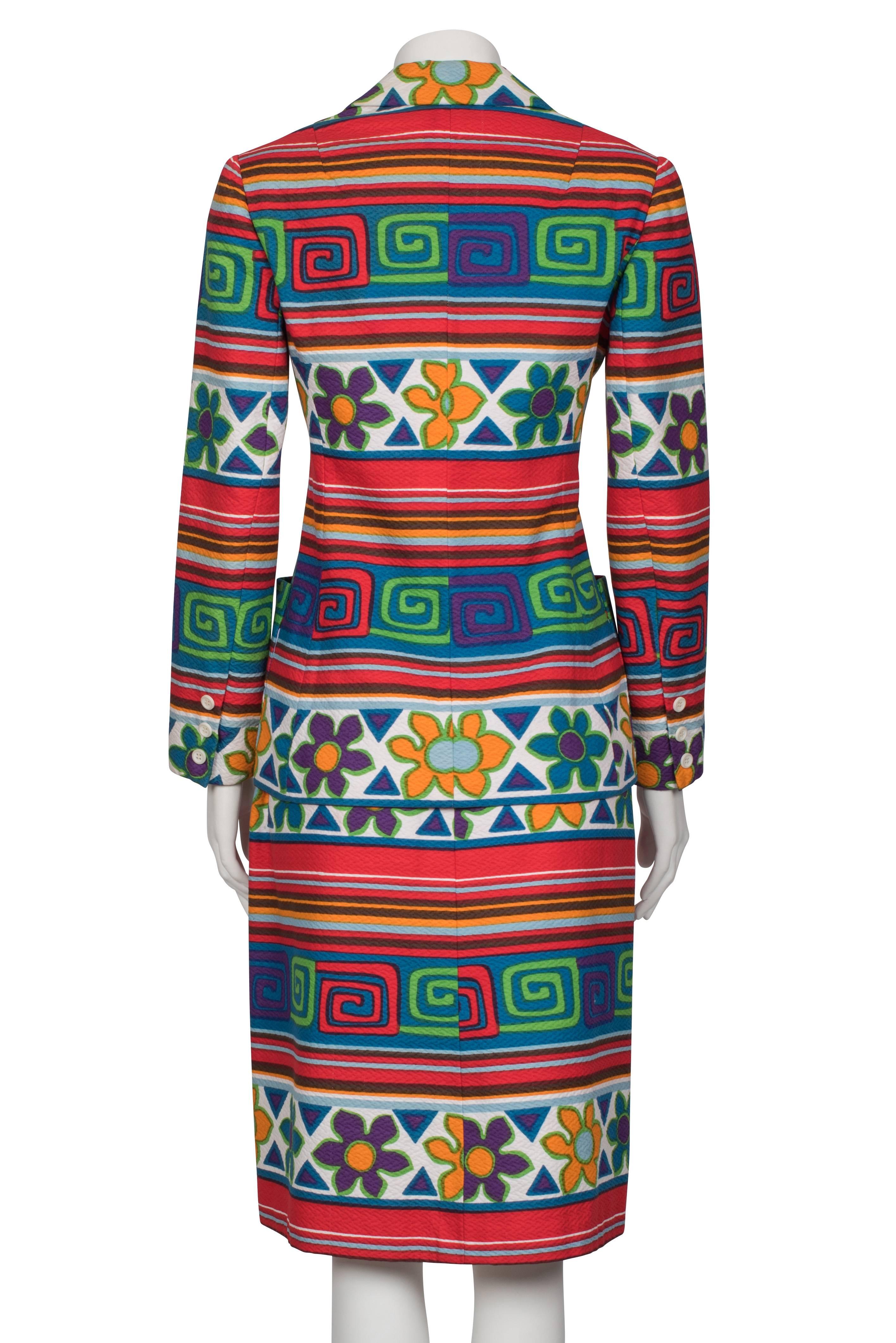 1970's Lanvin Multicoloured Stripes & Floral Skirt Suit For Sale 1
