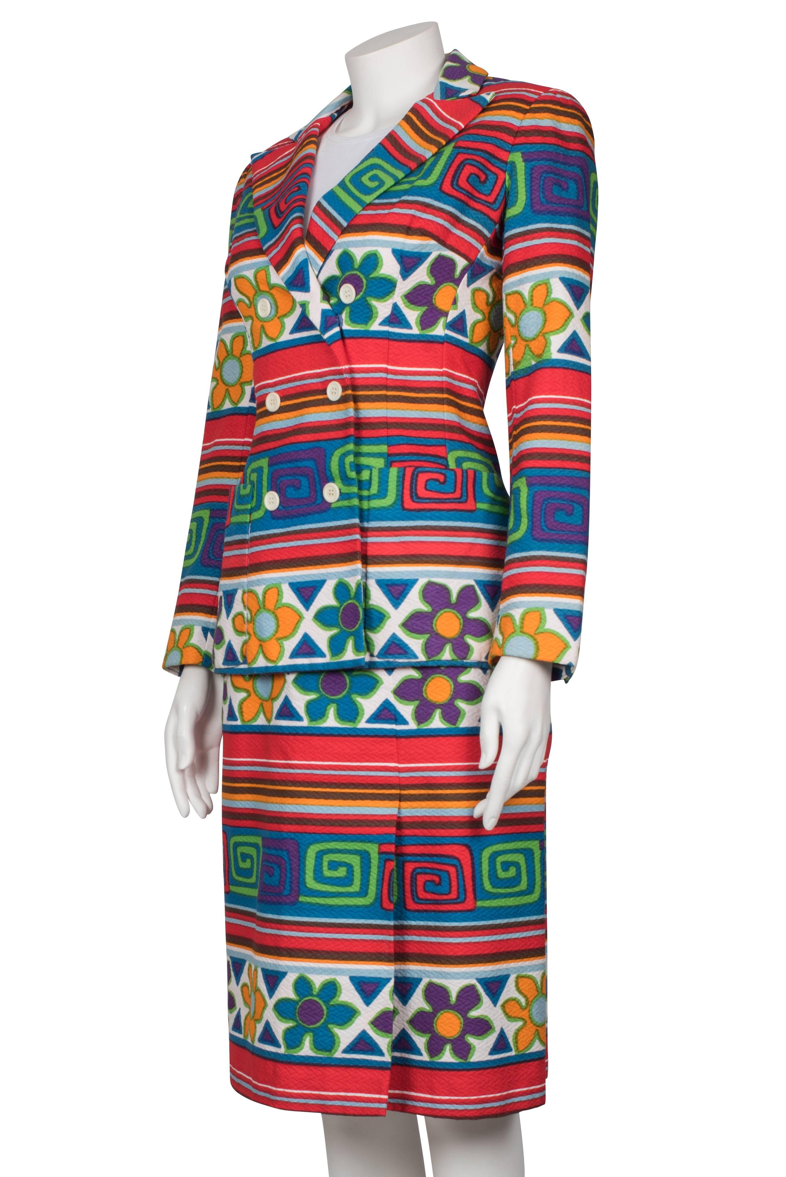 1970's Lanvin Multicoloured Stripes & Floral Skirt Suit For Sale 2