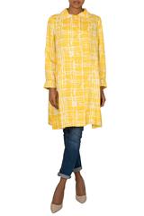 1960's Bright Yellow Abstract Square Print Swing Coat