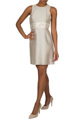 1960's Silver Metallic Cocktail Dress with Embroidered Waist