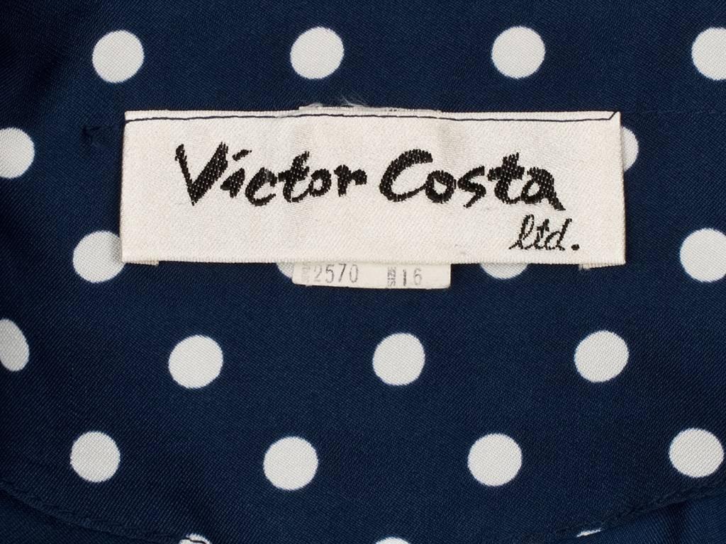 1970's Victor Costa Navy Polka Dot Shirt Dress with Pleat Hem 5
