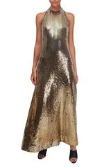 1970's Jean Chess Gold Sequinned Halter Gown and Jacket
