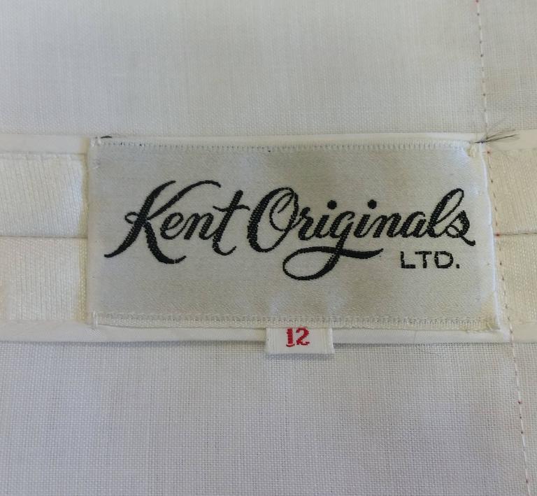 1970's Kent Originals White Dupione Black Velvet and Gold Trim Dress ...
