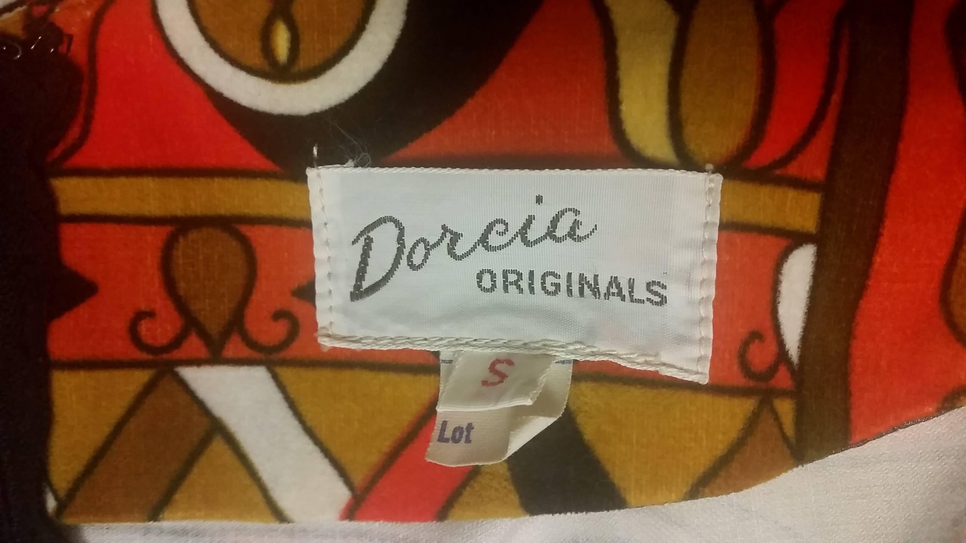 1960's Dorcia Originals Orange & Ochre Printed Fringed Top & Maxi Skirt Ensemble For Sale 4