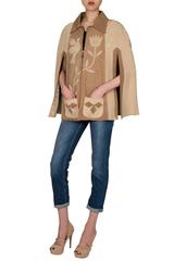 1970's Tan & Beige Suede Mexican Poncho Cape with Zip-Up Front