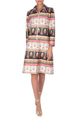 1970's Ivory and Pink Floral Striped Zip-Up Mod Dress