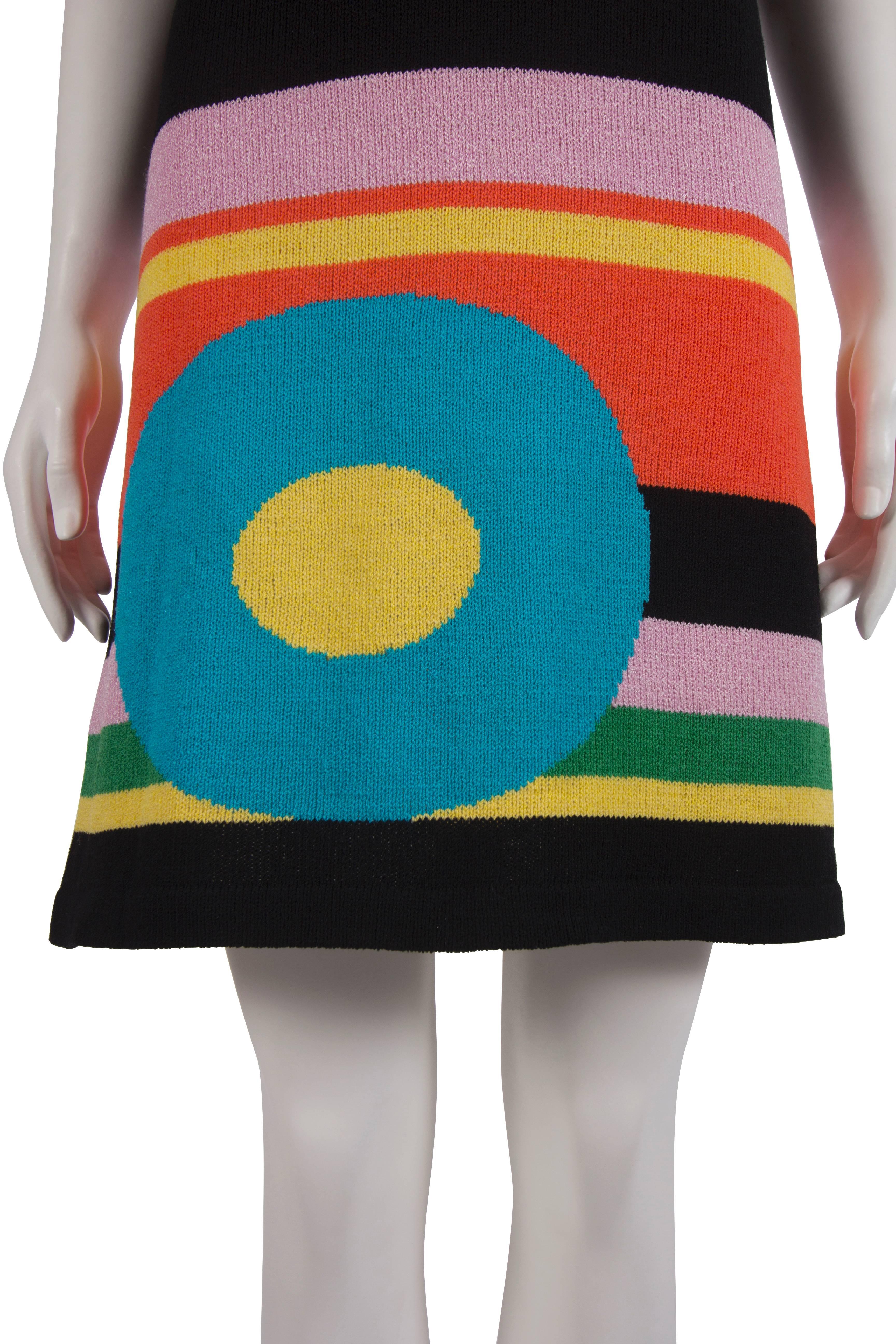1980's Black Pink and Turquoise Target- Pattenr Knit Mini Dress For Sale 1
