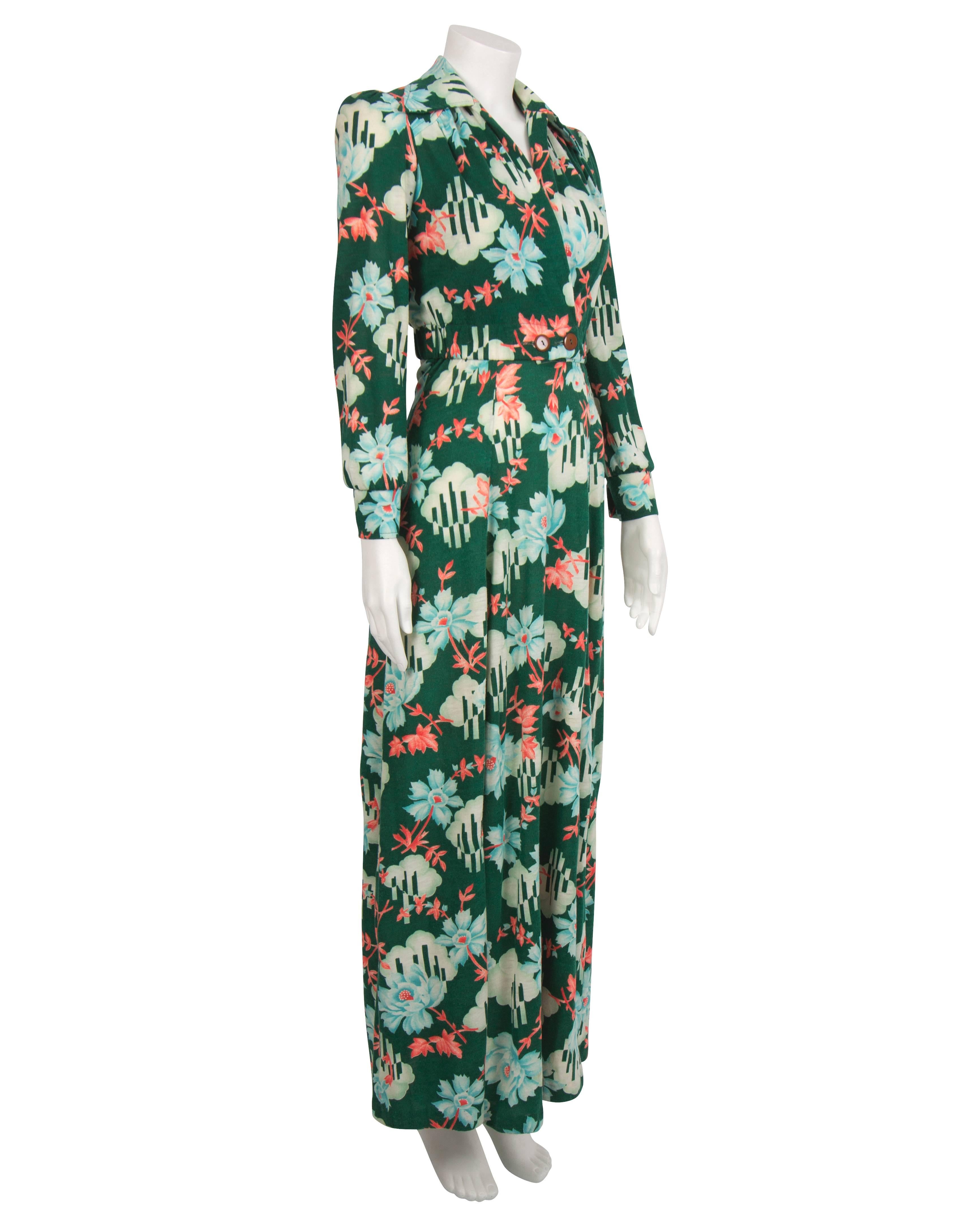 Black 1960's Green & Coral Floral Dress & Bolero