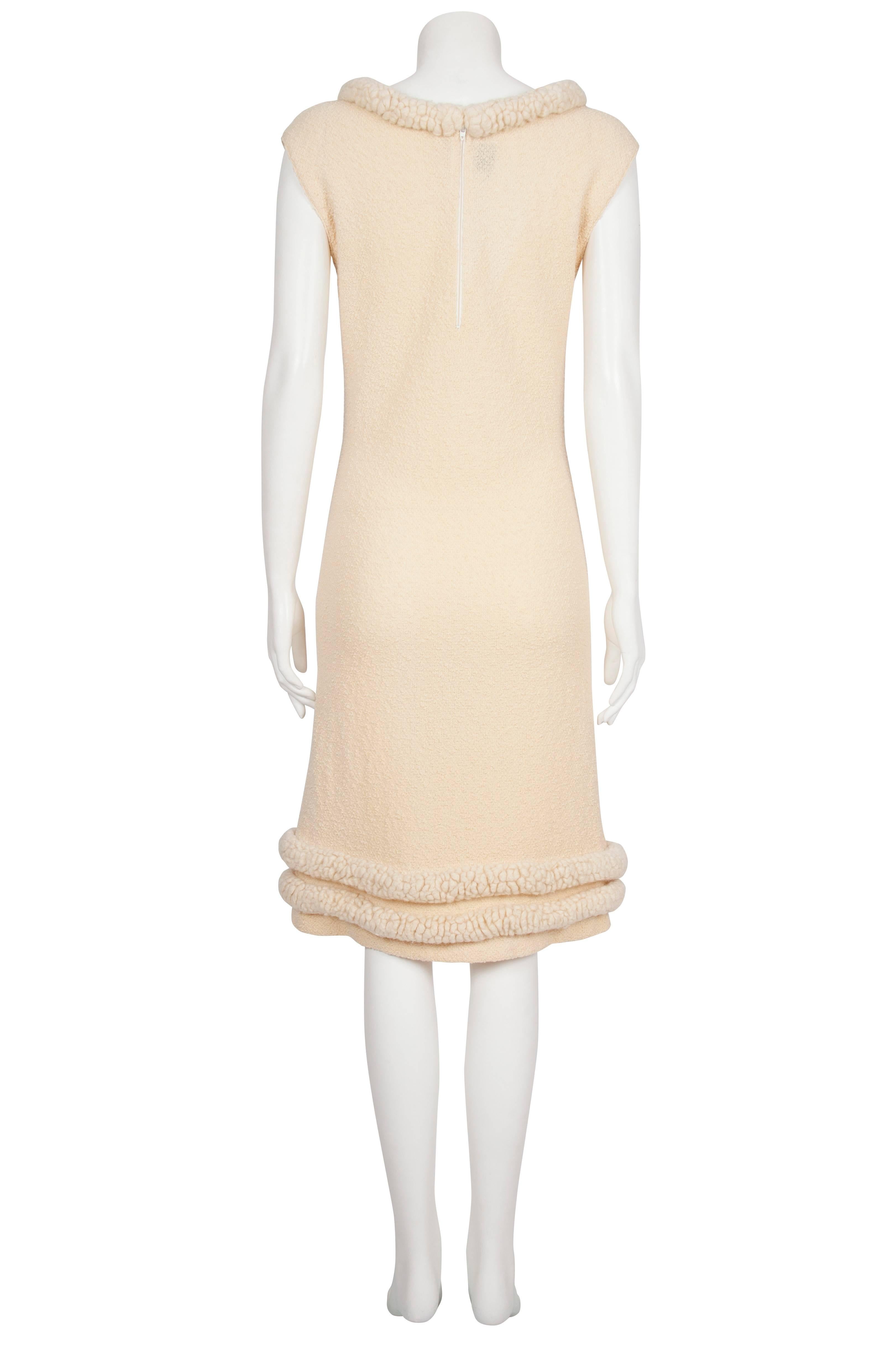 Women's 1960's Goldworm Cream Wool Puddle Dress  For Sale