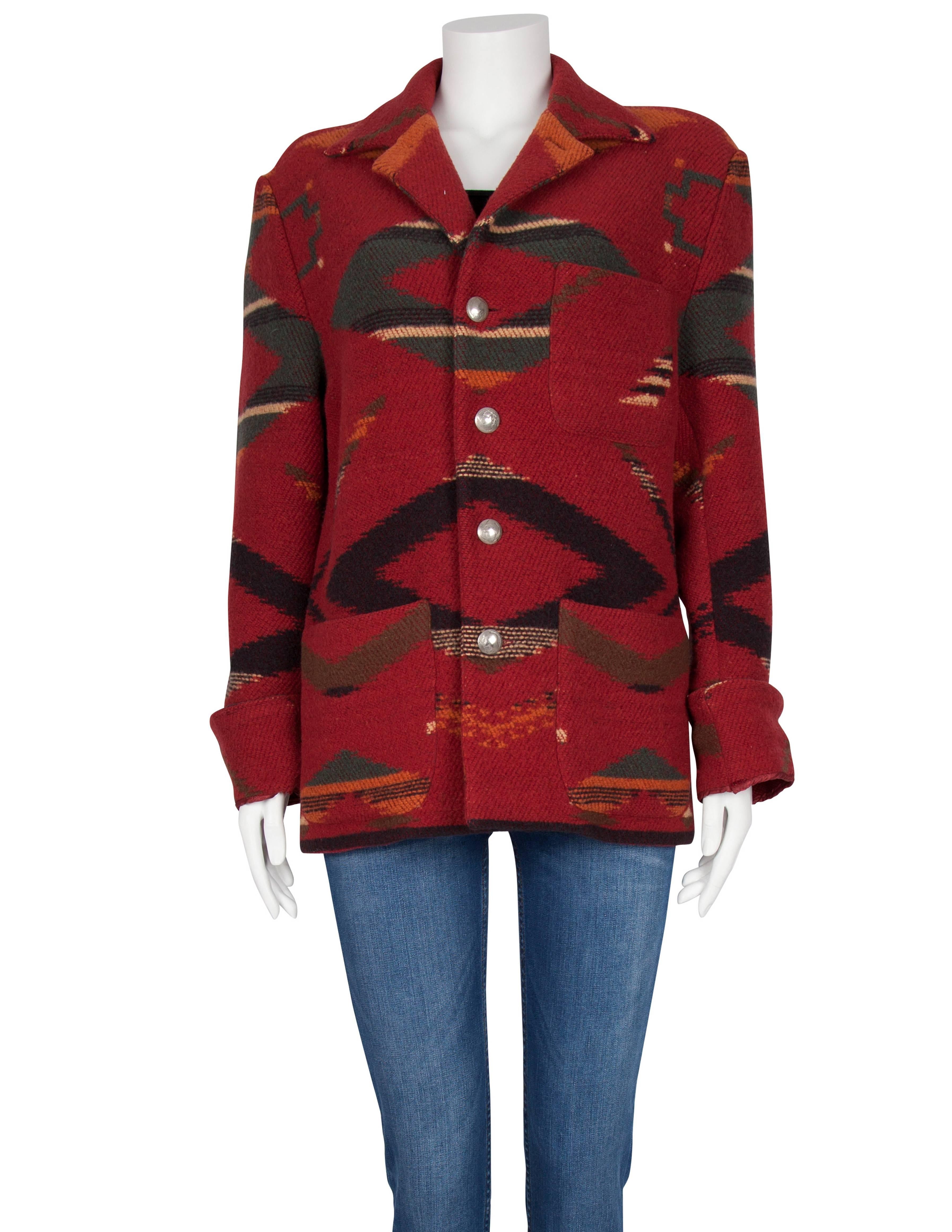 1980's Ralph Lauren Country Red Navajo Wool Coat For Sale 1